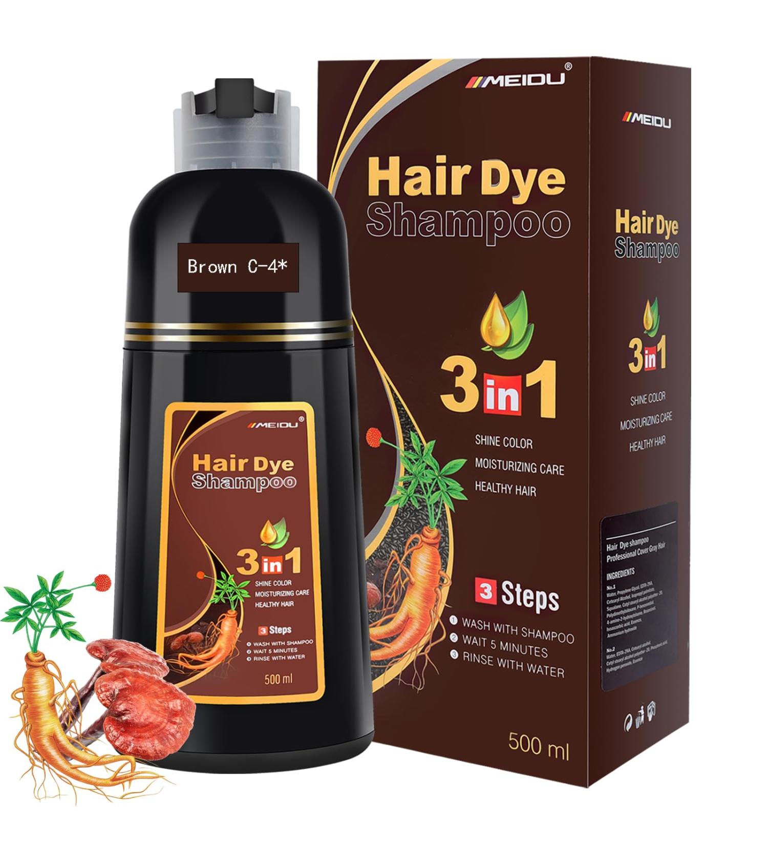 Meidu Brown Hair Dye Shampoo 3 in 1 | Semi-Permanent Gray Hair Coverage | Herbal Plant Formula for Men & Women | 16.9 Fl Oz - Buy Online on GoSupps.com