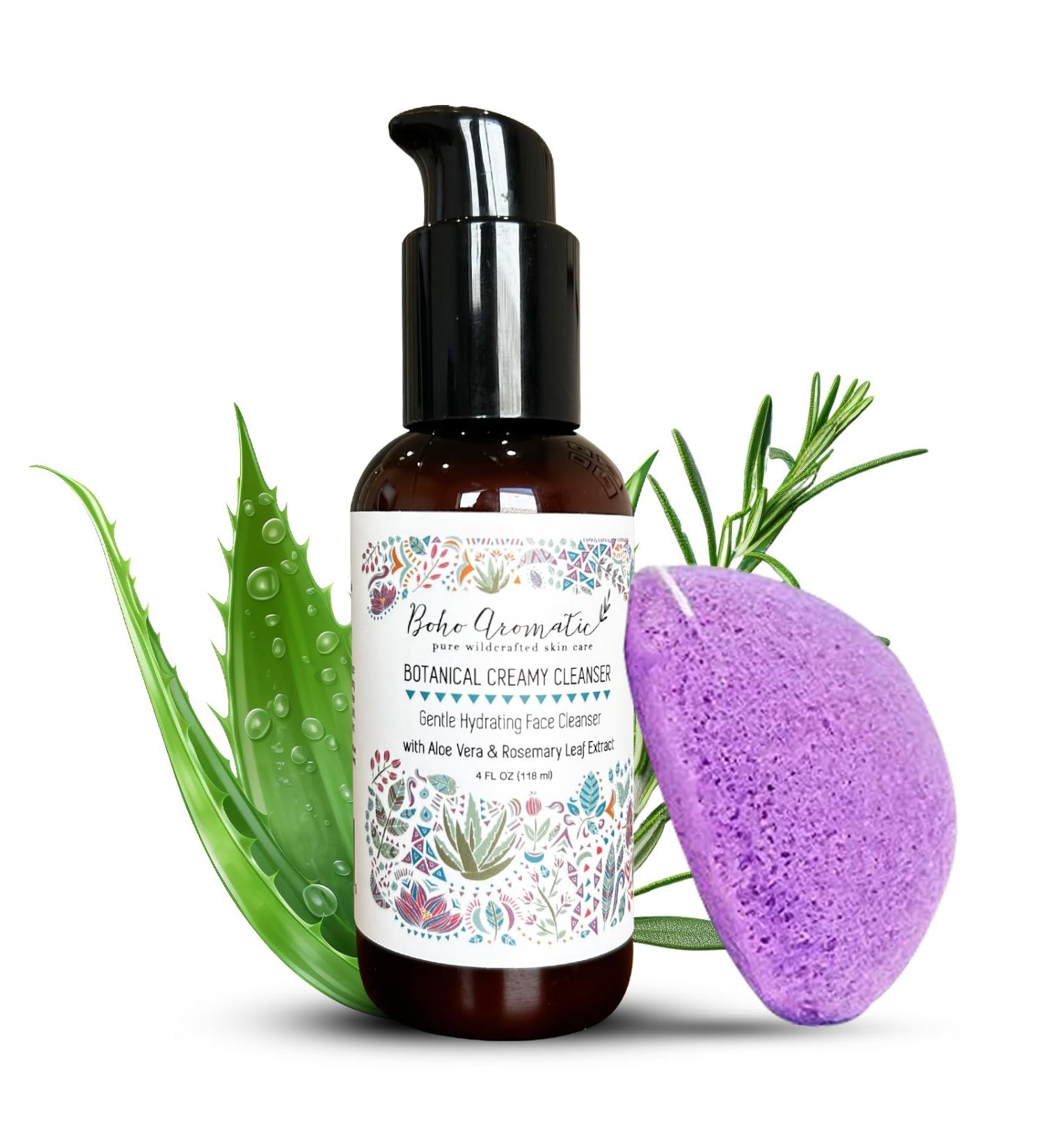 Botanical Cream Face Cleanser & Konjac Sponge | Gentle Anti-Aging Daily Face Wash | Natural & Organic Facial Care Products - Buy Online on GoSupps.com