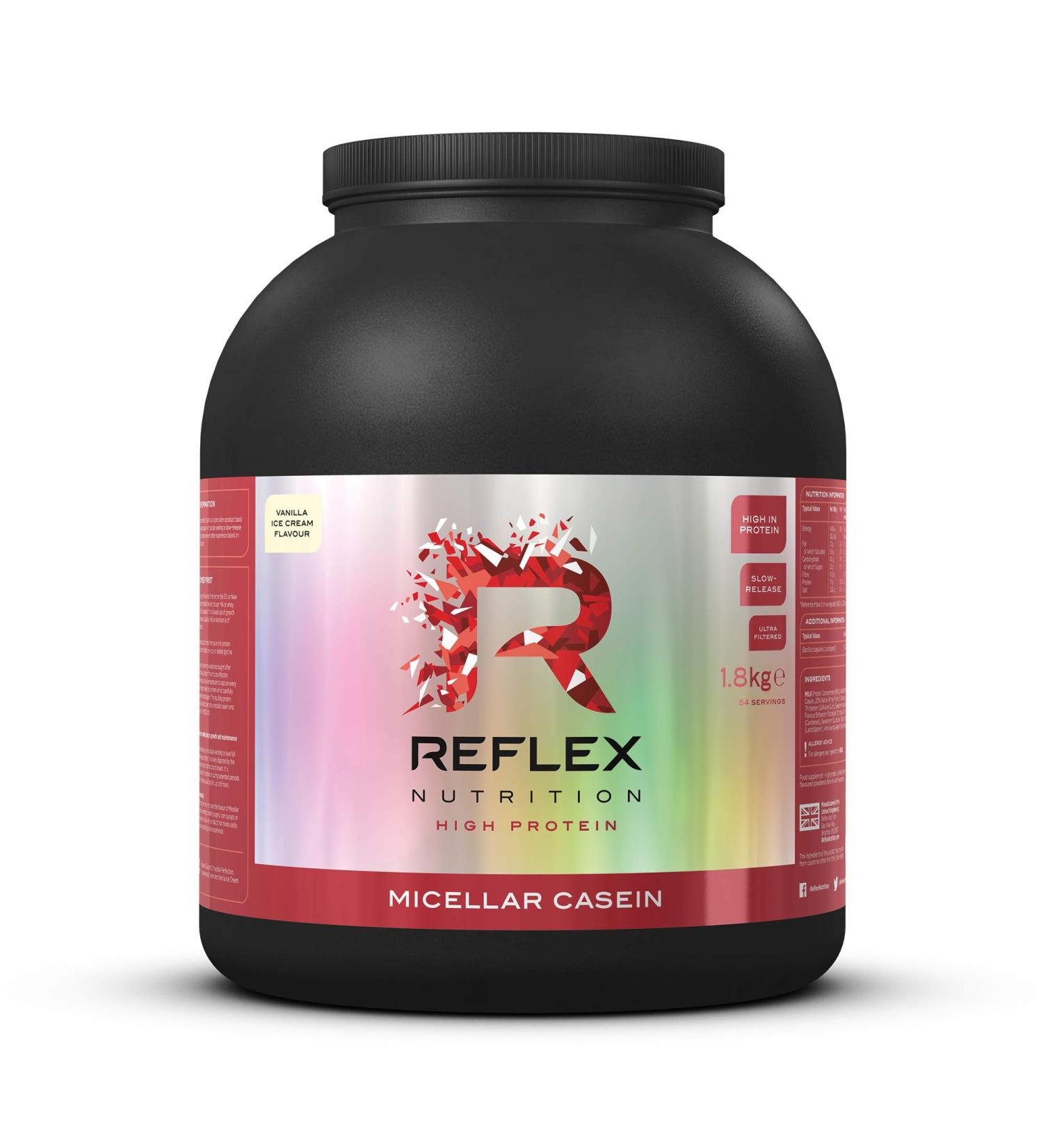 Reflex Nutrition Micellar Casein Protein Powder 1.8kg - 24g Protein, 3.6g Carbs, 0.5g Fat - Vanilla Flavor - Slow Release Formula - 80% Micellar Casein - Pack of 1 - Buy Online on GoSupps.com