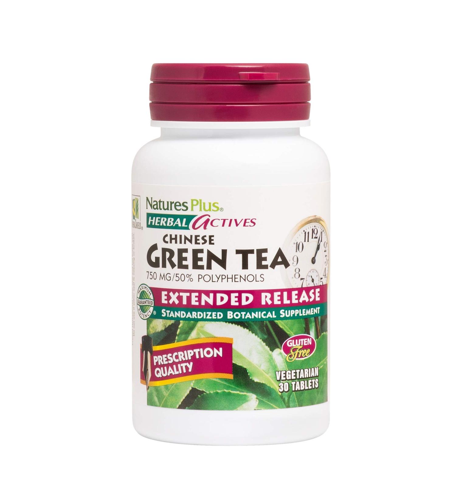 NaturesPlus Herbal Actives Chinese Green Tea Extended Release - 750mg - Promotes Overall Well-Being - 30 Vegetarian Tablets - Buy Online on GoSupps.com