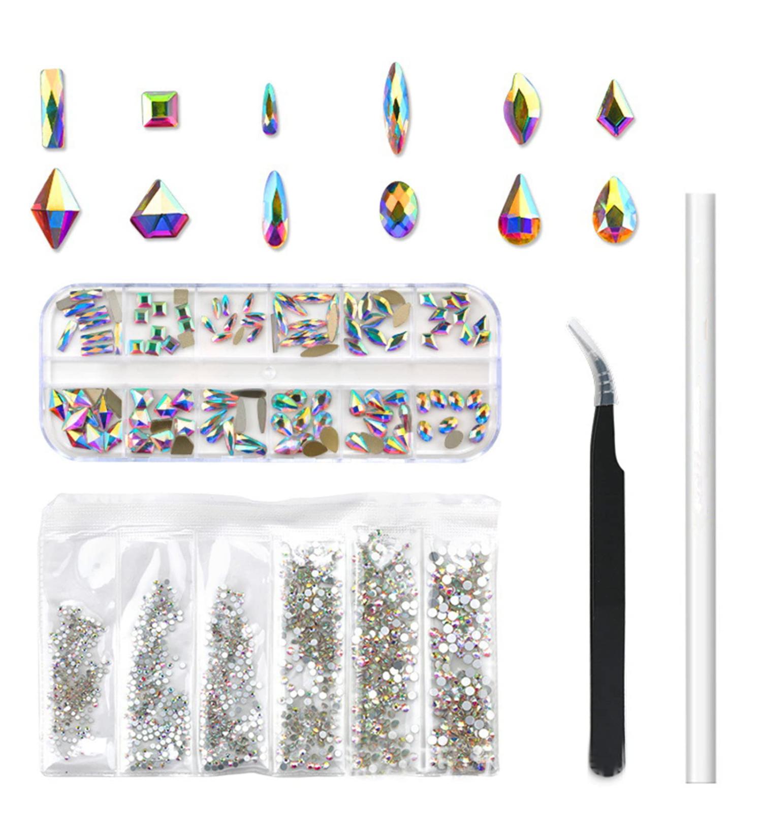 1 Set Multi Sizes Nail Crystal&Flat Back Round Rhinestones+Picking Up Pen+Tweezer DIY Nail Tool Kit - Buy Online on GoSupps.com