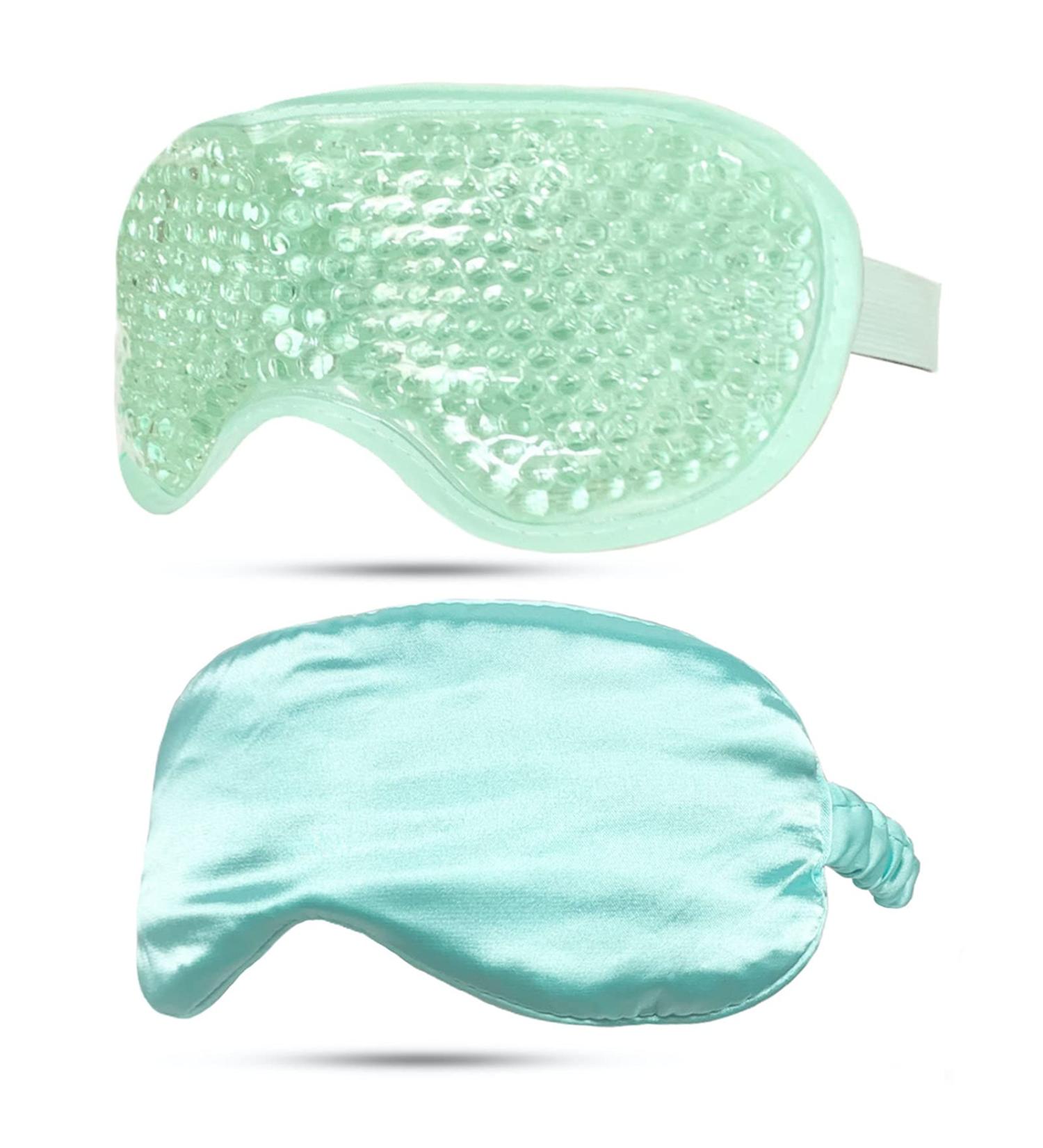 Gel Eye Mask + Silk Sleep Mask: Hot/Cold Therapy for Puffy Eyes, Dark Circles, Headaches - Adjustable Strap & Reusable (Light Green) - Buy Online on GoSupps.com