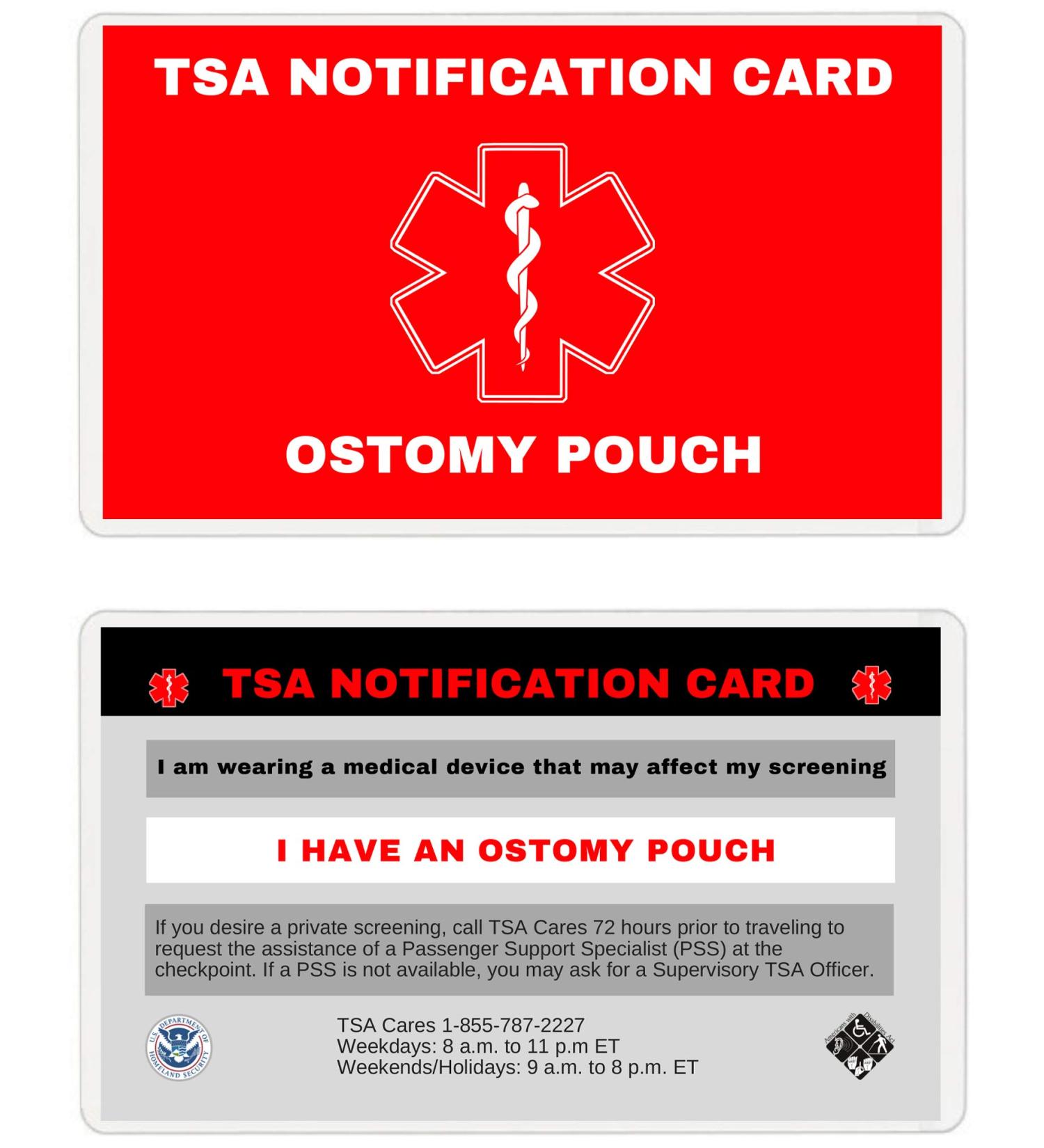 TSA Notification Card for Ostomy/Colostomy Pouch - Wallet Size | International Shipping Available - Buy Online on GoSupps.com