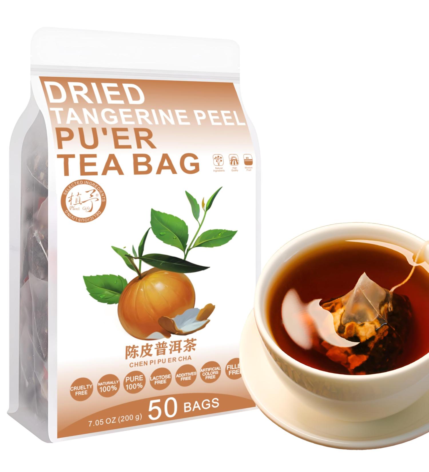 100% Pure Natural Herbal Tea Dried Tangerine Peel Pu'er Tea Bag 200g/7.05oz (4g*50bags) th puerh zeste d'orange sans caf ine sans additifs sans OGM - Buy Online on GoSupps.com
