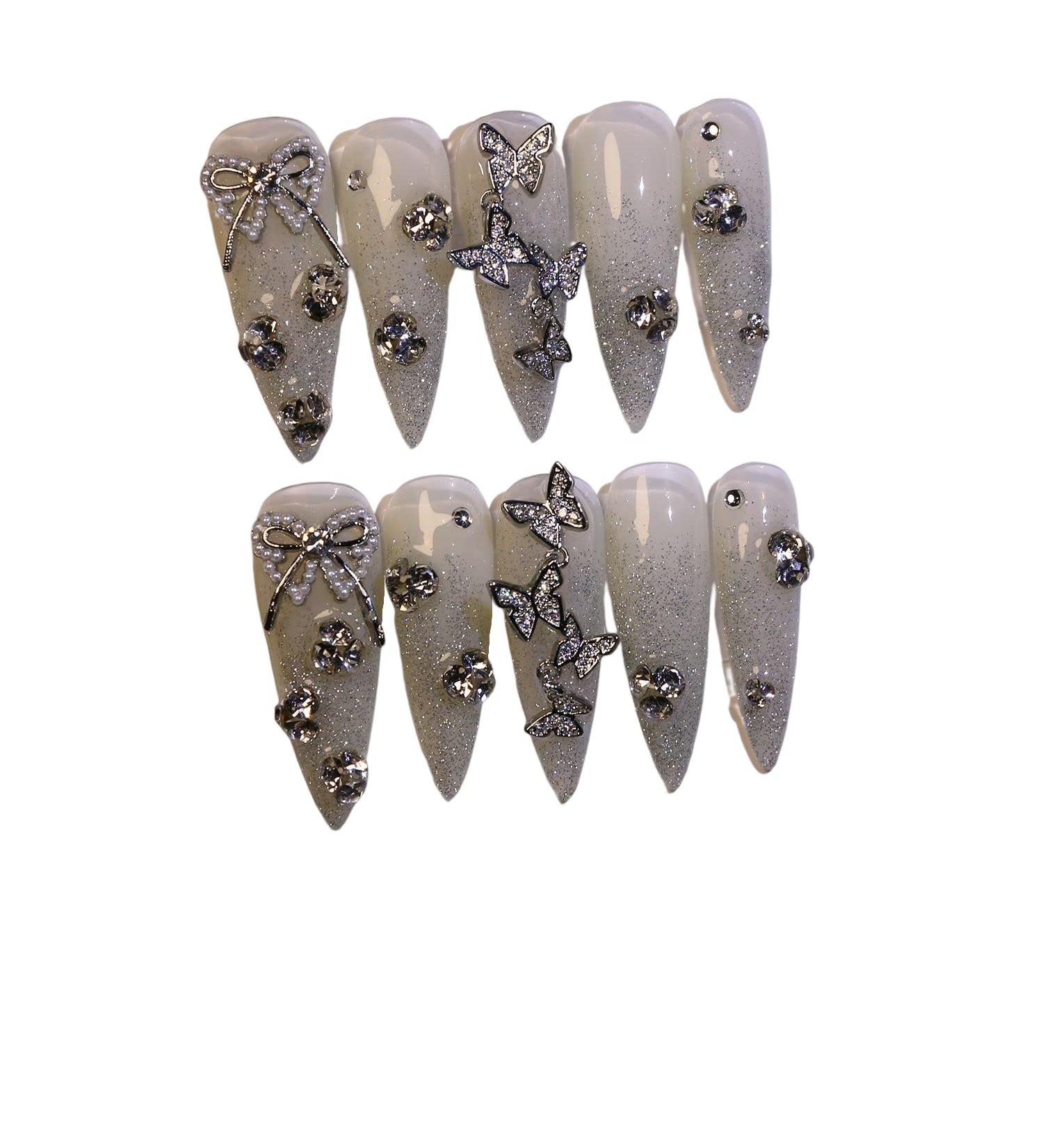 Bling Press on Nails Luxury Reusable Finish Fake Nails Handmade Nail Art with Design by Licensed Manicurist (L A) (A L) A Large - Buy Online on GoSupps.com