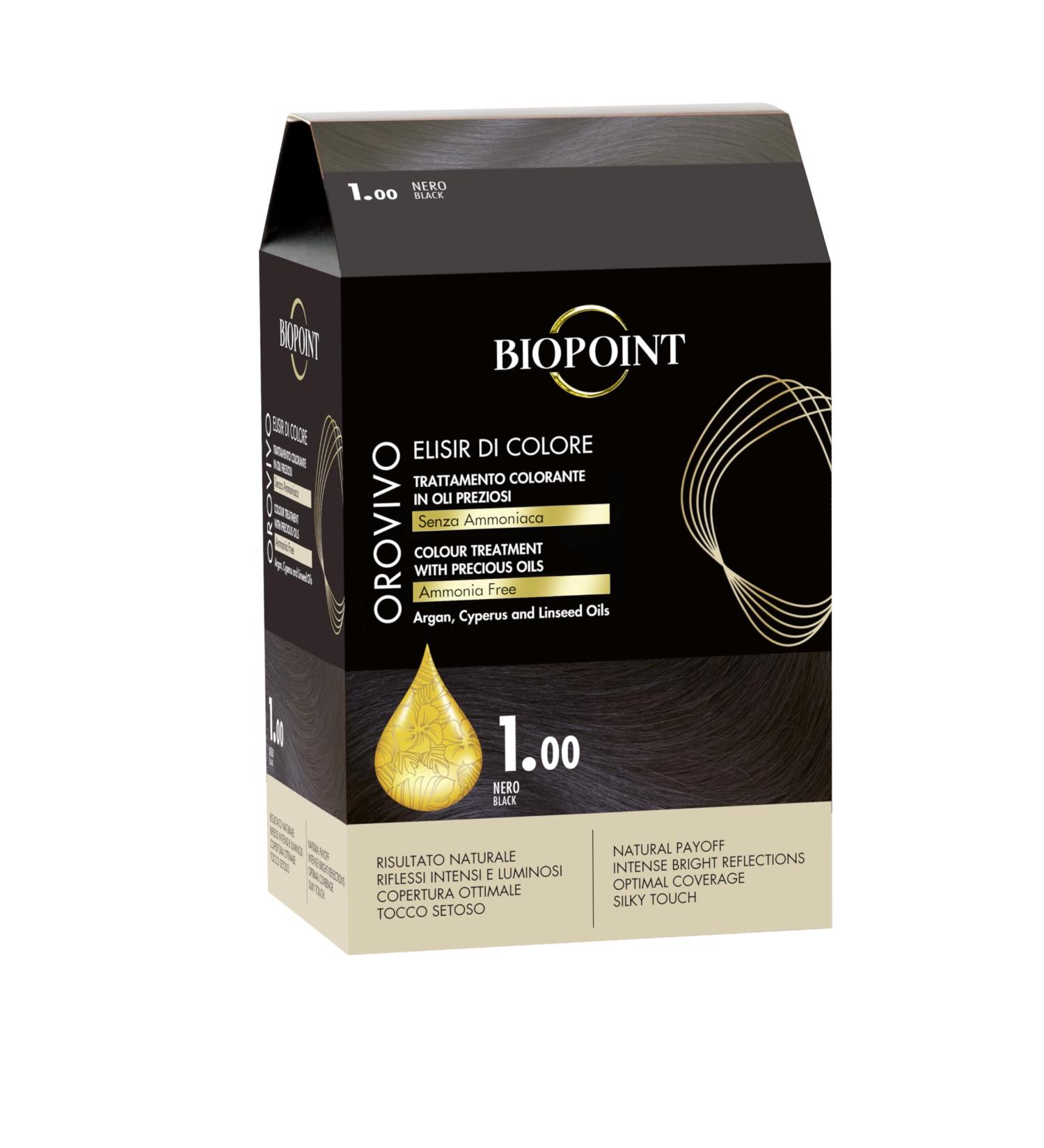  BIOPOINT Biopoint Orovivo - Color Elixir 1 Black - Ammonia-free oil-based hair dye set nourishing and illuminating action gives an intense and brilliant color 142 ml - Buy Online on GoSupps.com