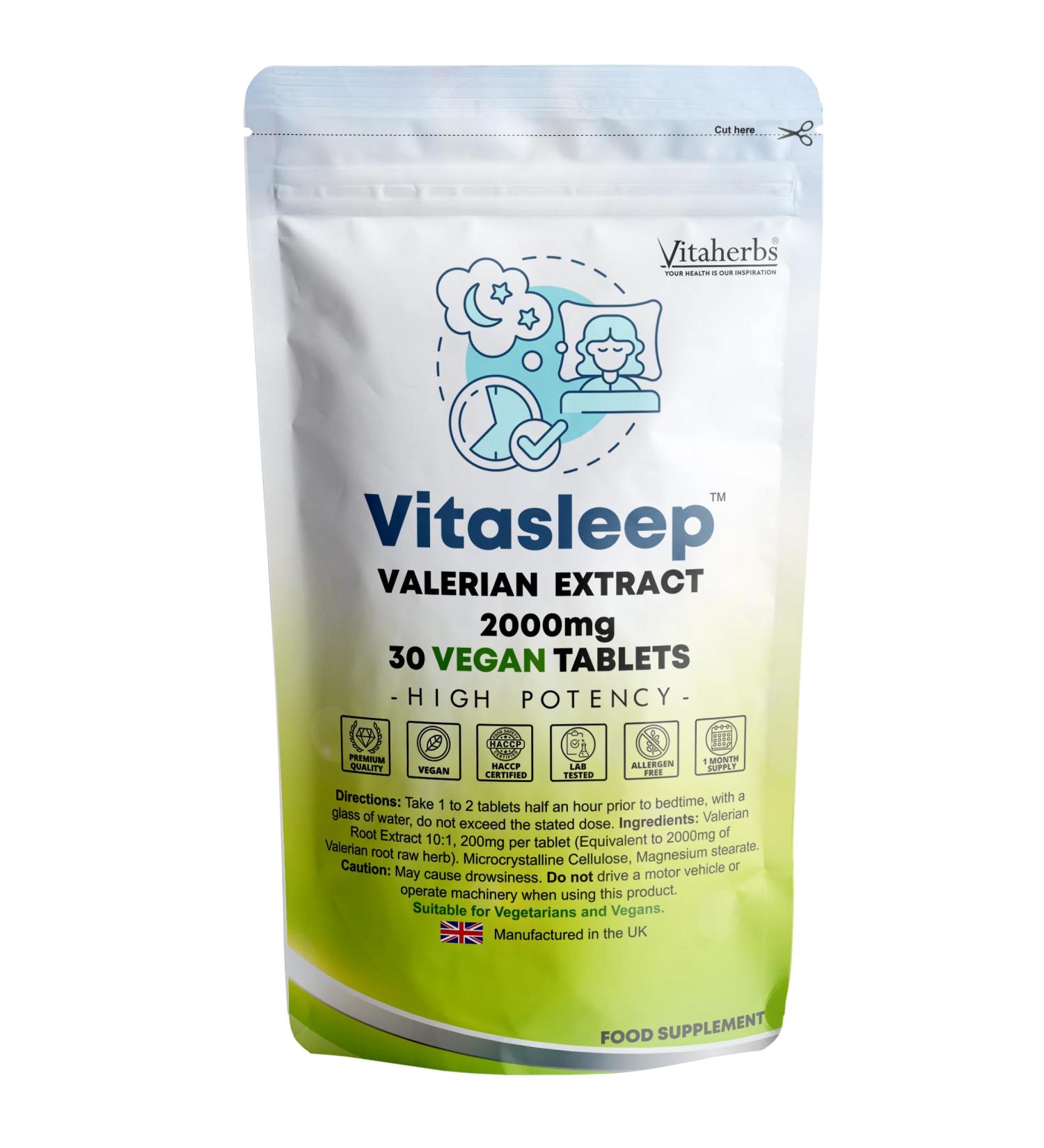 Vitaherbs Valerian Tablets 2000mg - 30 Vegan Tablets | High Strength Valerian Root Extract | Premium Quality | Made in UK - Buy Online on GoSupps.com