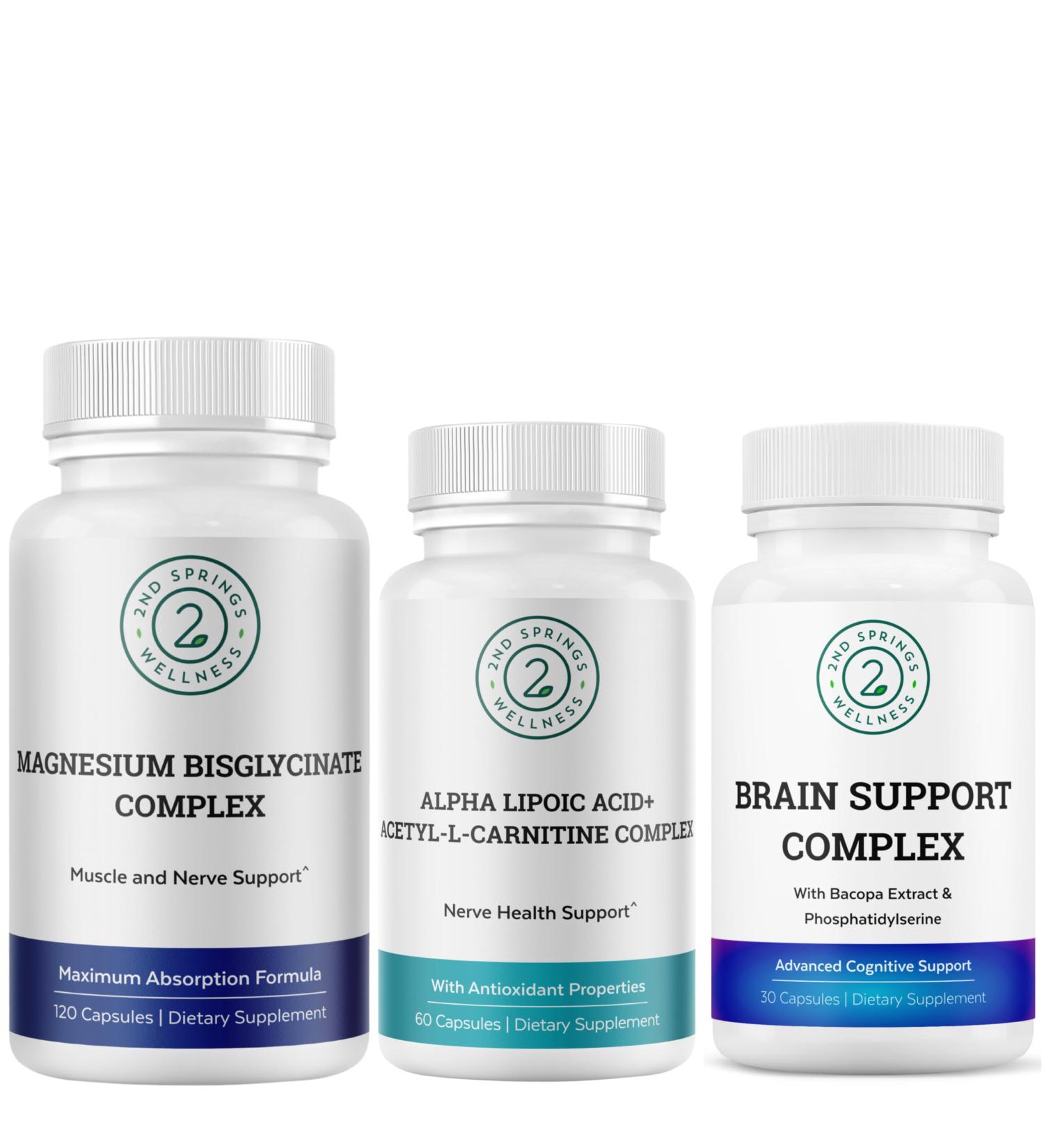 2nd Springs ALA & ALC Complex + Brain Support + Magnesium Bisglycinate Bundle | Energy Focus Memory Cognitive Support Nerve Health Calm & Daily Wellness - Buy Online on GoSupps.com