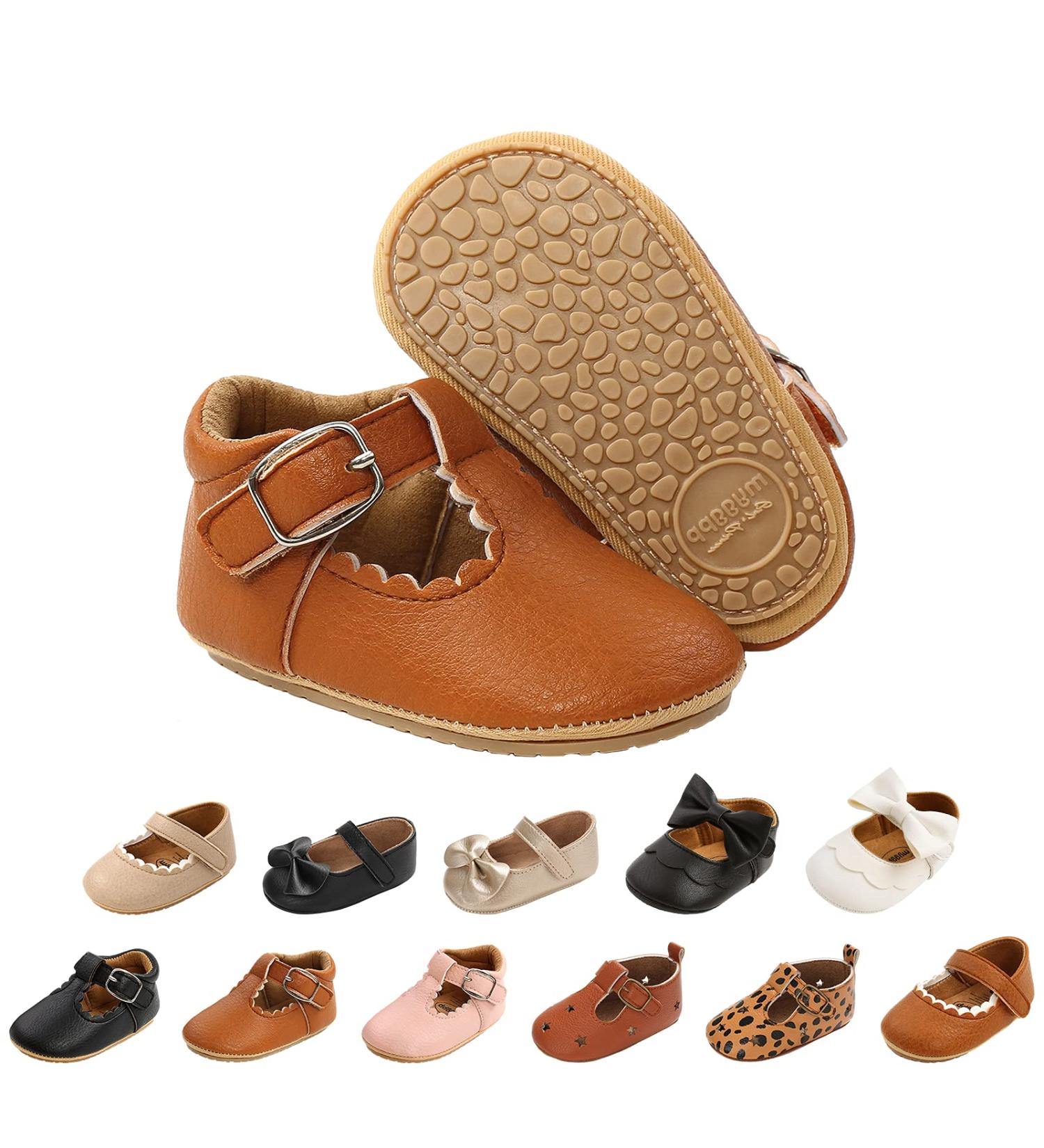 Baby Girls Mary Jane First Walking Shoes | Anti-Slip PU Leather Princess Shoes for Infants 0-6 Months (Dark Brown) - Buy Online on GoSupps.com