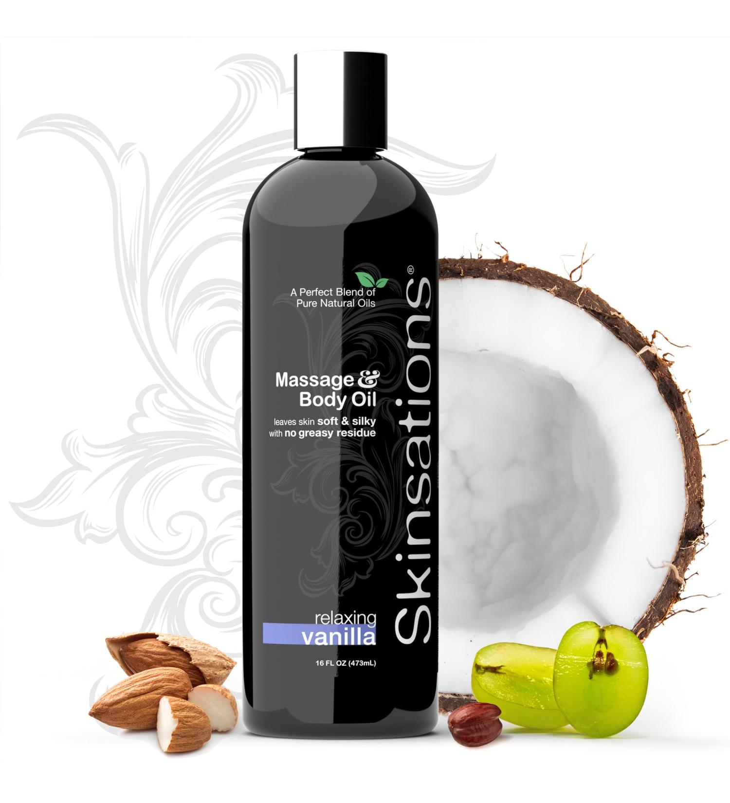 Vanilla Massage Oil - 16oz Silky-Soft Blend for Massage Therapy | Nourishing Sweet Almond Coconut Grape Seed & Jojoba | Scented Body Oil Gift Ideas - Buy Online on GoSupps.com