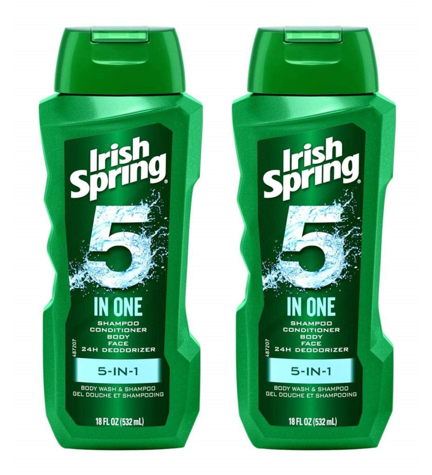 Irish Spring 5-in-1 Shampoo Conditioner Body Wash 18 oz (Pack of 2) - All-in-One Cleansing Solution - Buy Online on GoSupps.com