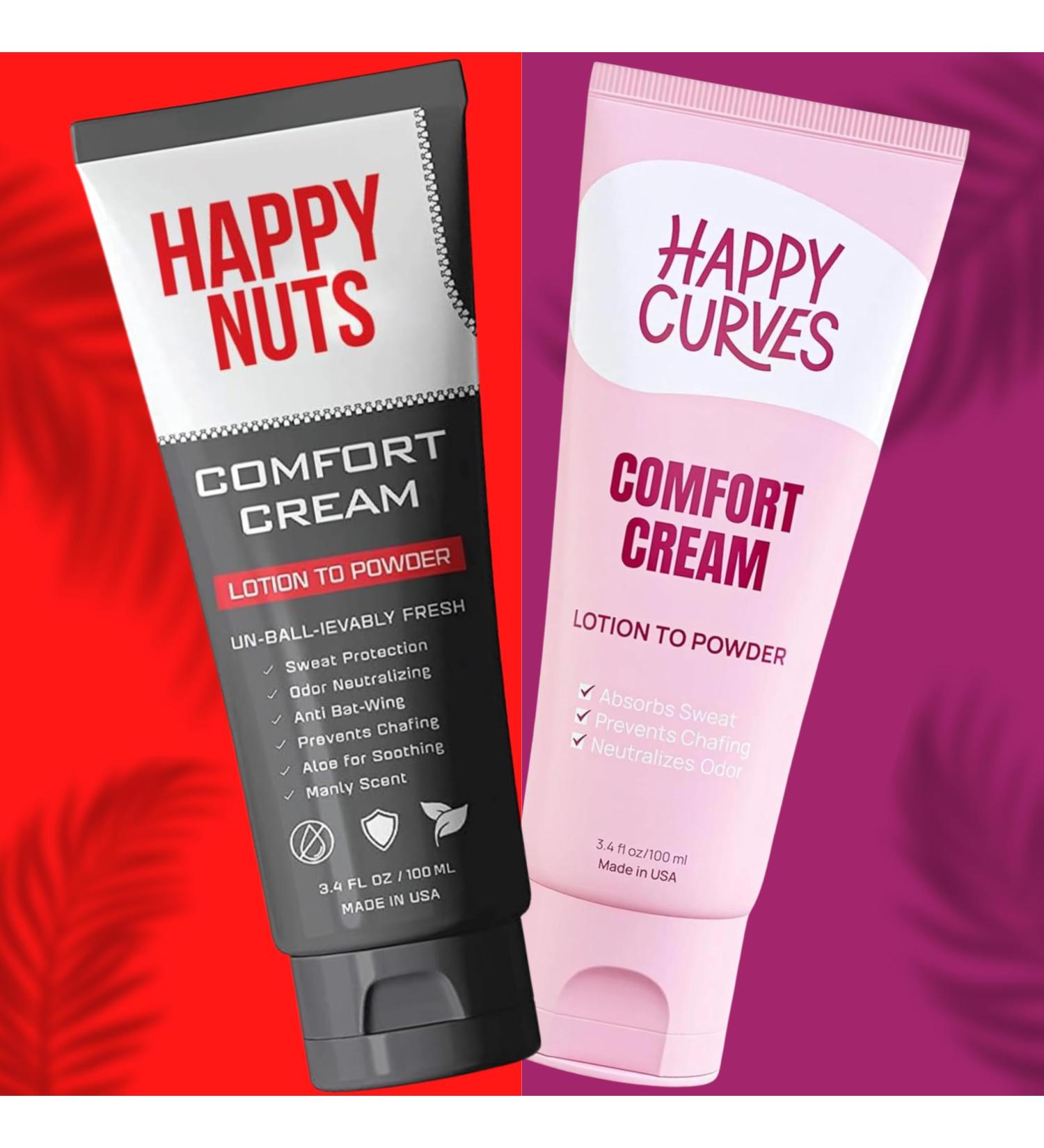 HAPPY NUTS and HAPPY CURVES Comfort Cream His and Hers Set - Anti-Chafing Sweat Defense Odor Control Aluminum-Free Mens Deodorant & Hygiene Product - Buy Online on GoSupps.com