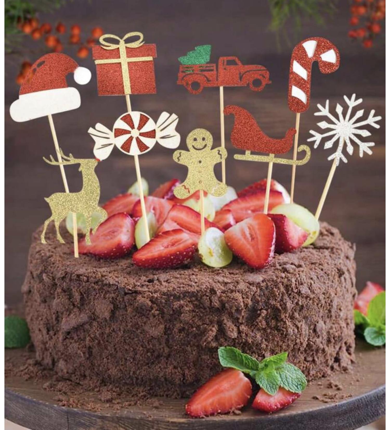 Christmas cupcake toppers glitter santa gingerbread man festive toppers cake decor xmas decoration cake cupcake topper CHRISTMAS CUPCAKE TOPPERS