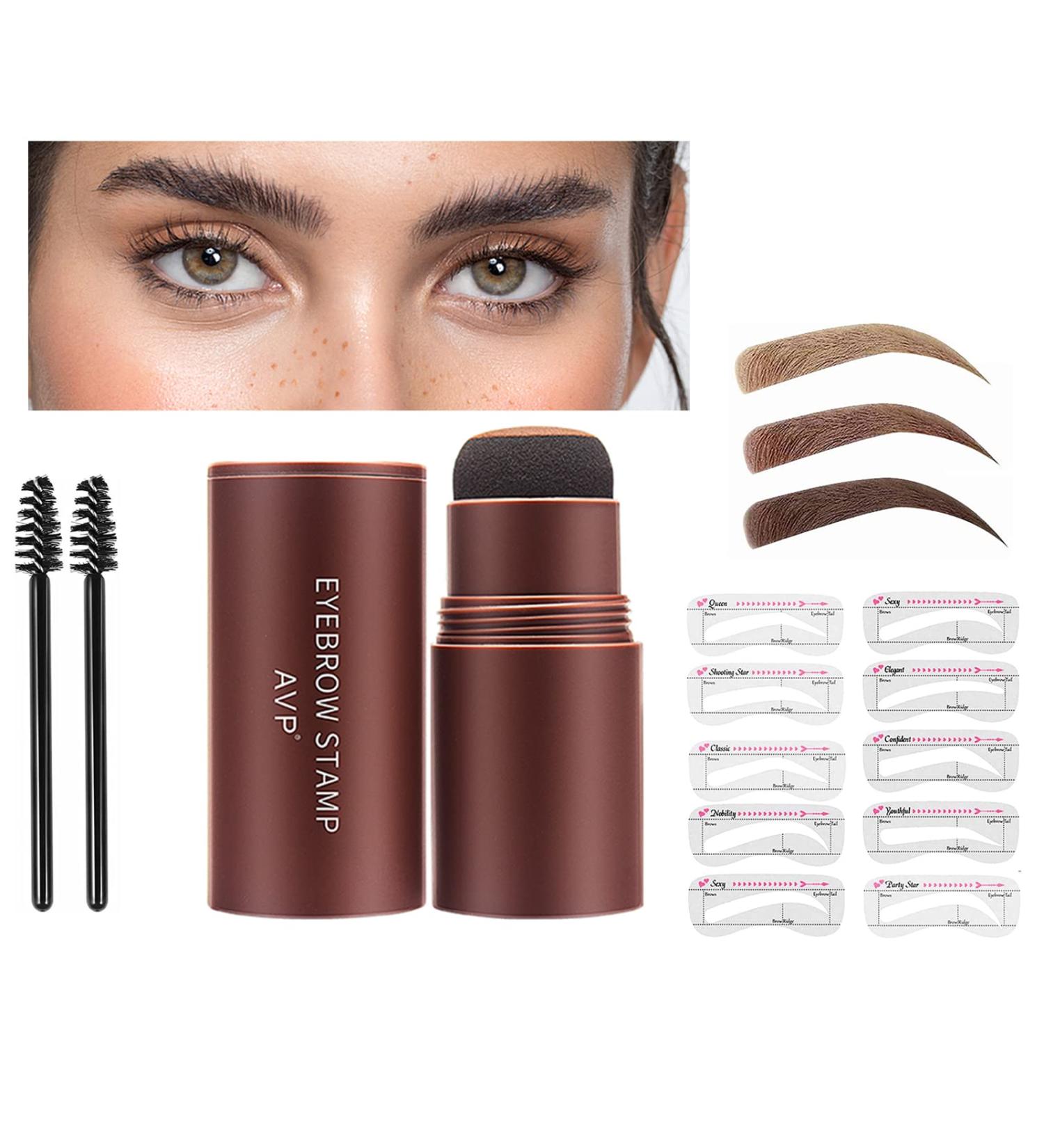 Eyebrow Stamp Stencil Kit - 10 Reusable Stencils, 2 Spiral Brushes - Light Brown - Buy Online on GoSupps.com