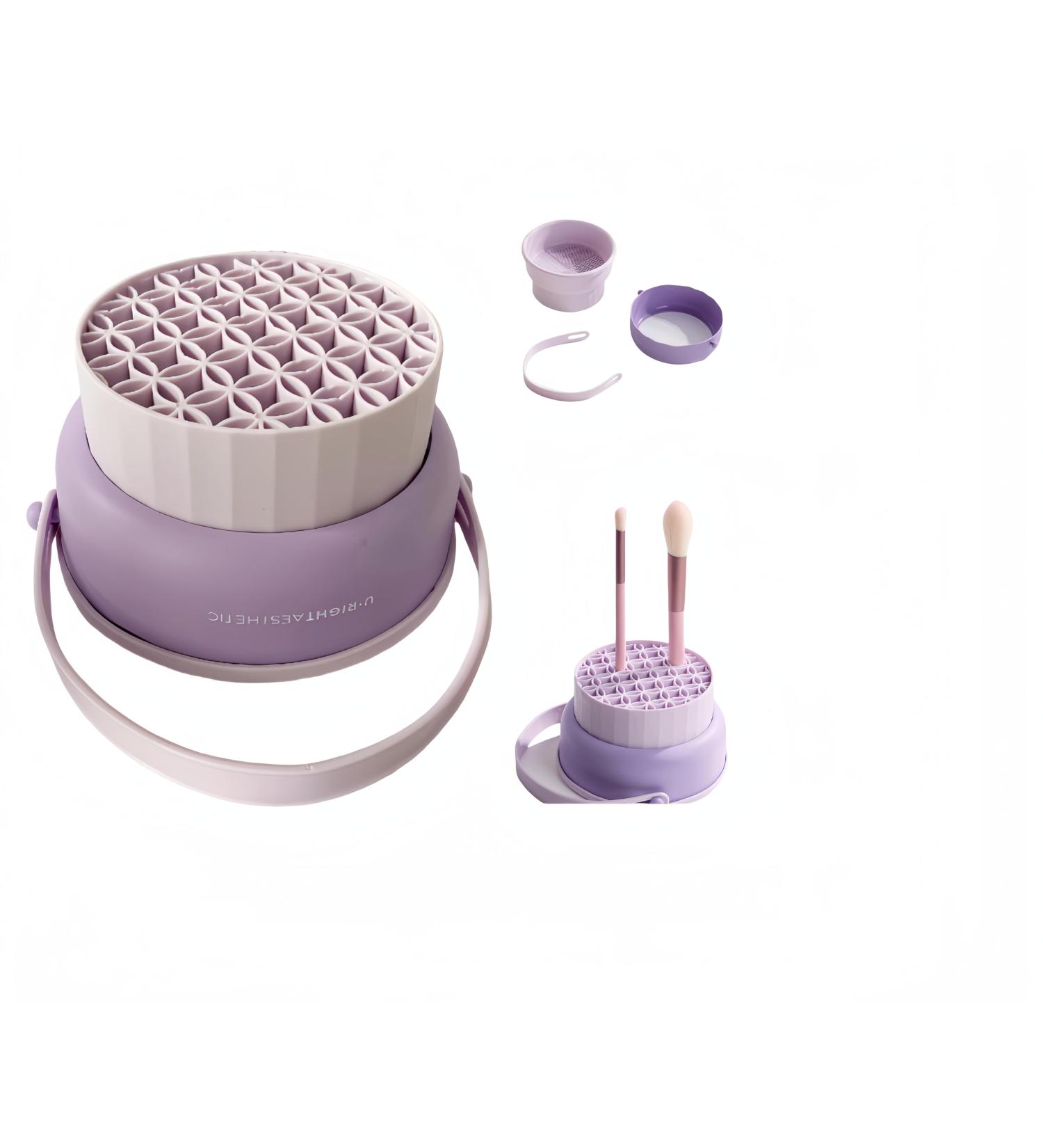 Upgraded 3-in-1 Silicone Makeup Brush Cleaner Mat - Purple | Drying & Organizer for Brushes - Buy Online on GoSupps.com