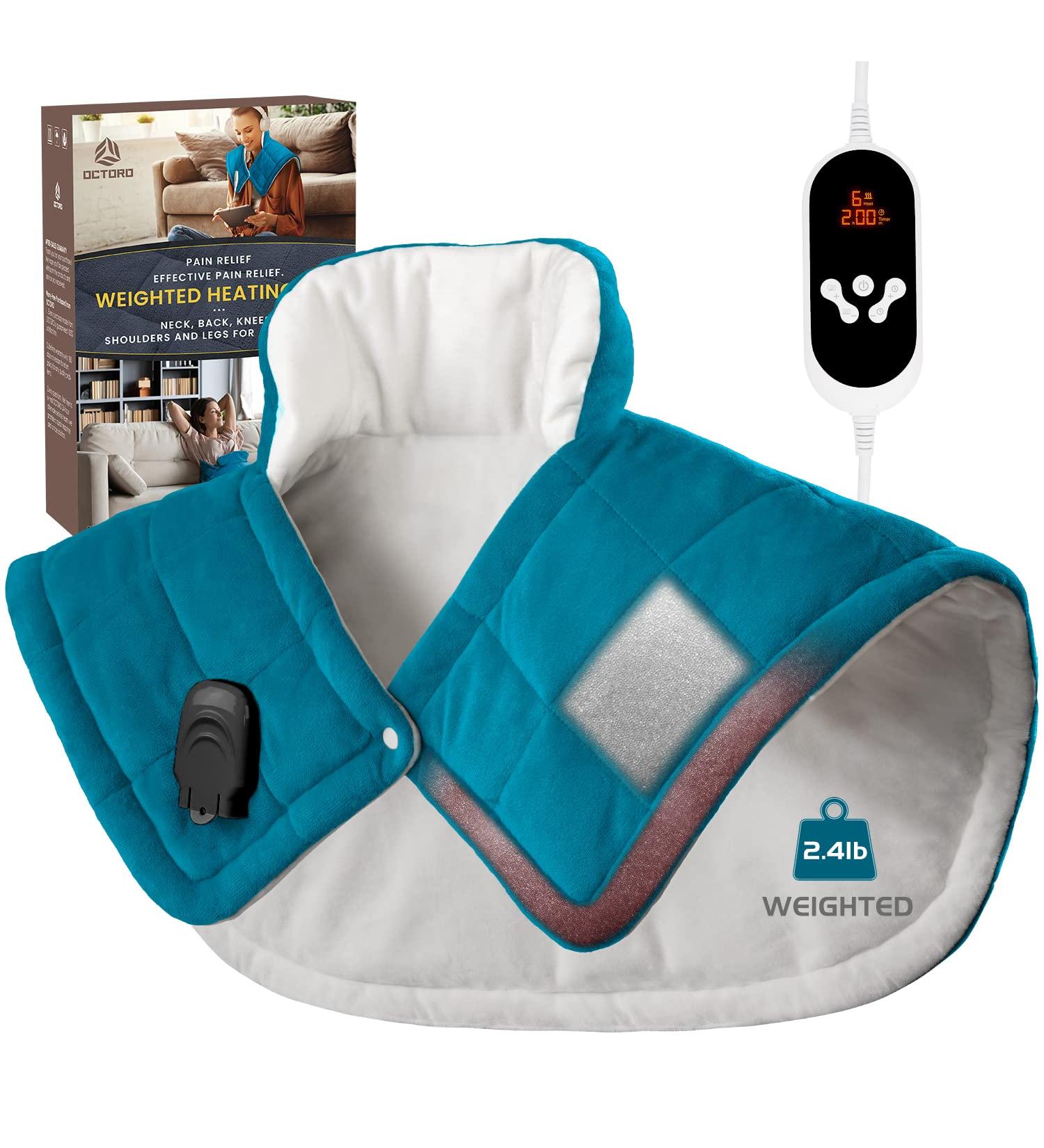 2.4lb Weighted Heating Pad for Neck and Shoulders | Electric Heat Pad with 6 Levels | Pain Relief for Neck Cramps | 4 Auto-Off | 22x22 Blue | Gifts for Mom, Dad, Men, Women - Buy Online on GoSupps.com