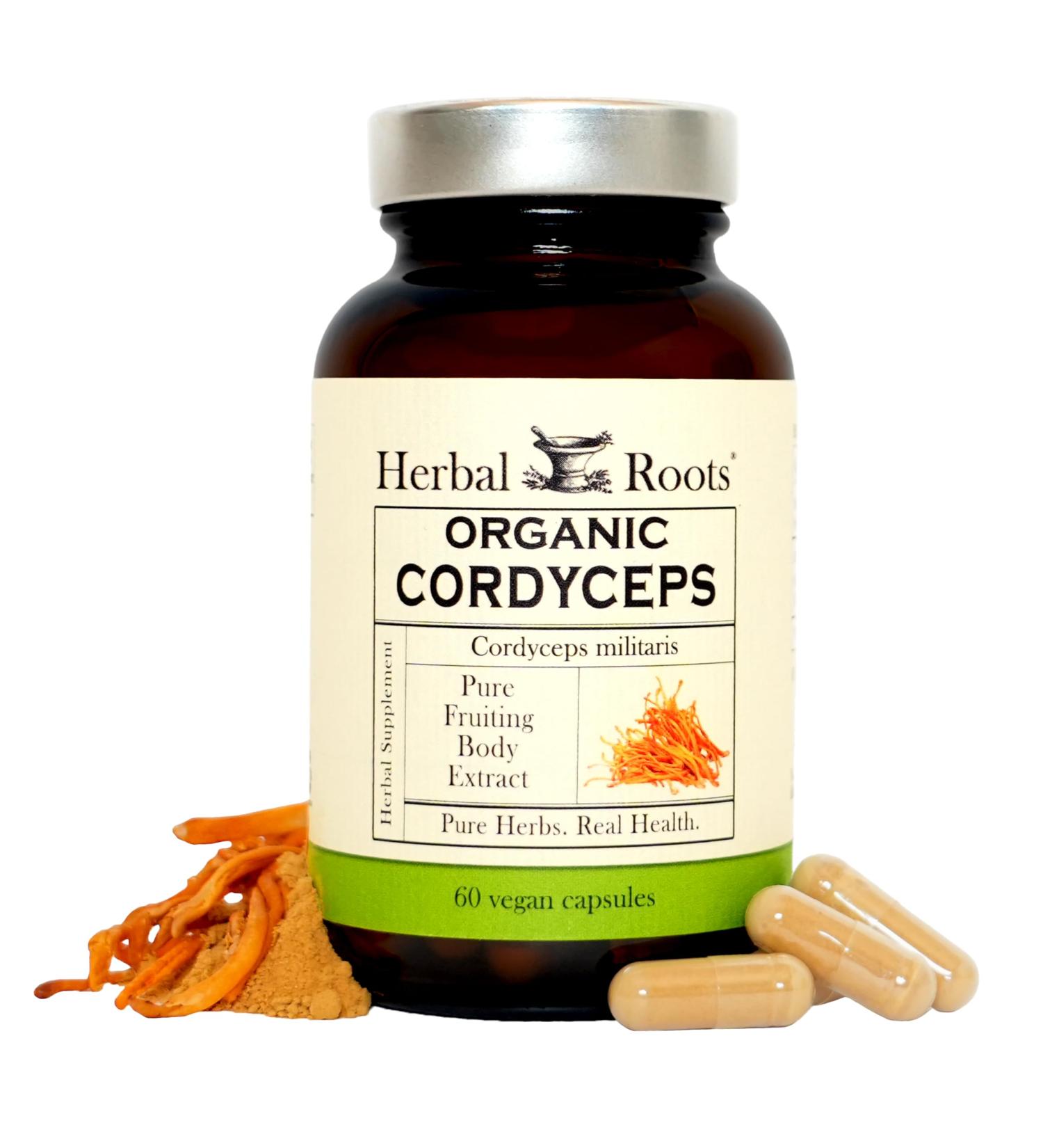Herbal Roots Organic Cordyceps - Fruiting Body Extract Mushroom Capsules - Immune & Energy Support - 60 Vegan Capsules - Buy Online on GoSupps.com