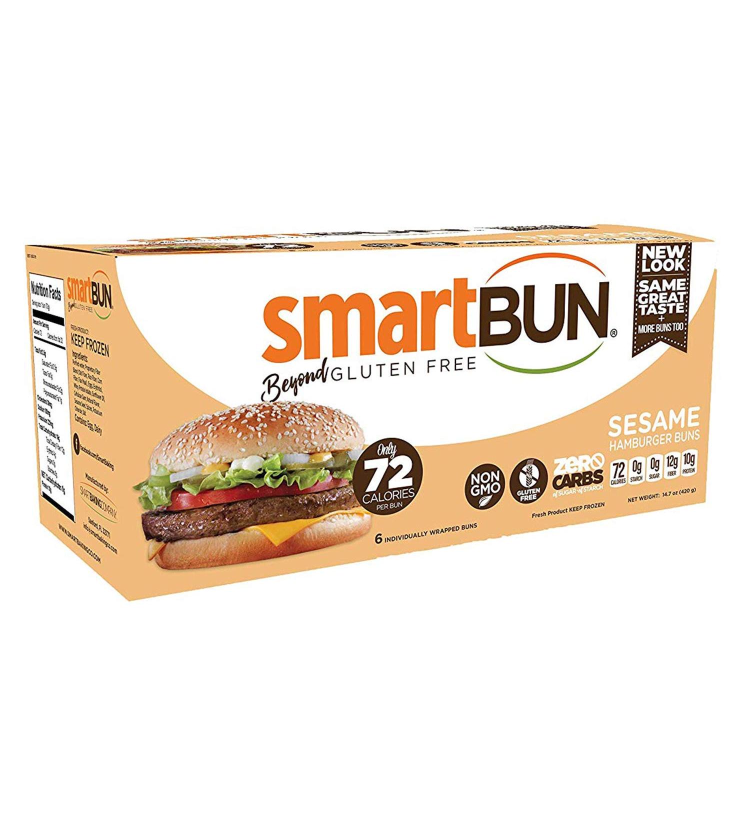 SmartBUN  Keto Hamburger Buns  Low Carb Bread  ZERO Net Carbs  Gluten Free  6 Total Buns (Sesame) - Buy Online on GoSupps.com