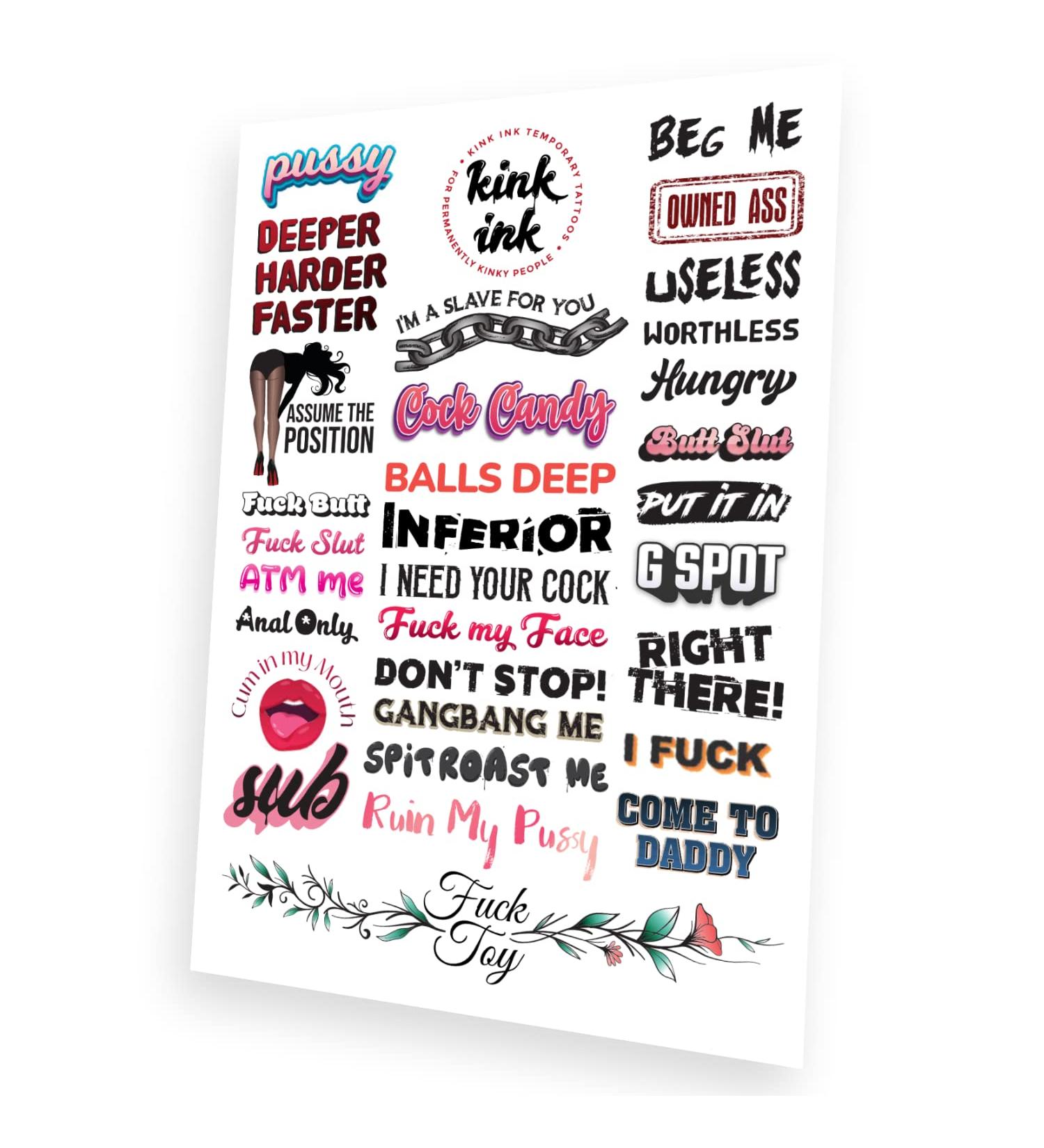 Kink Ink - 31 x Hardcore Words and Phrases Temporary Tattoo Kinky Sticker