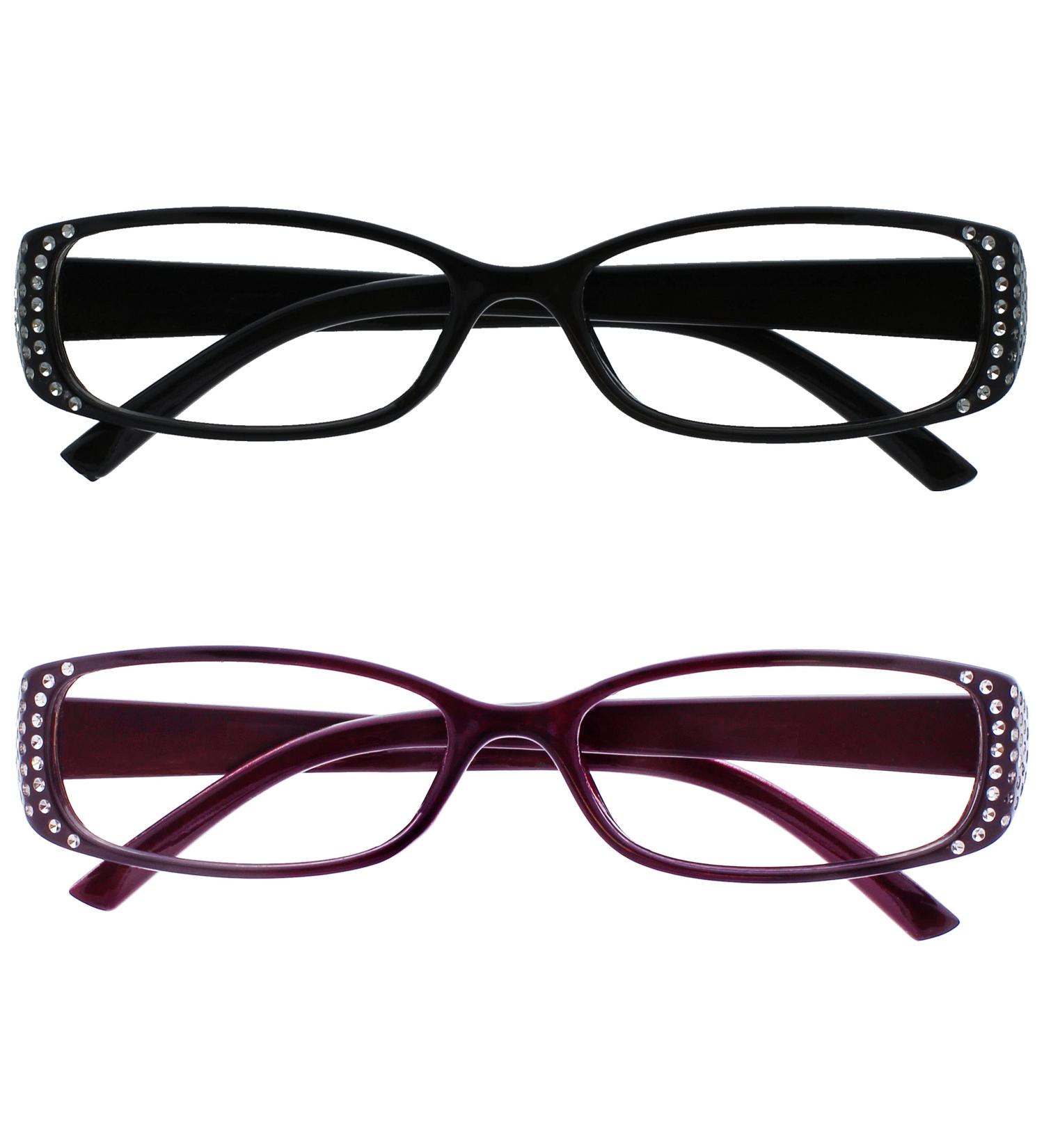 Shop Stylish Black & Purple Diamonte Reading Glasses - Value 2 Pack for Women | RR93-15 +3.50 Diopters - Buy Online on GoSupps.com