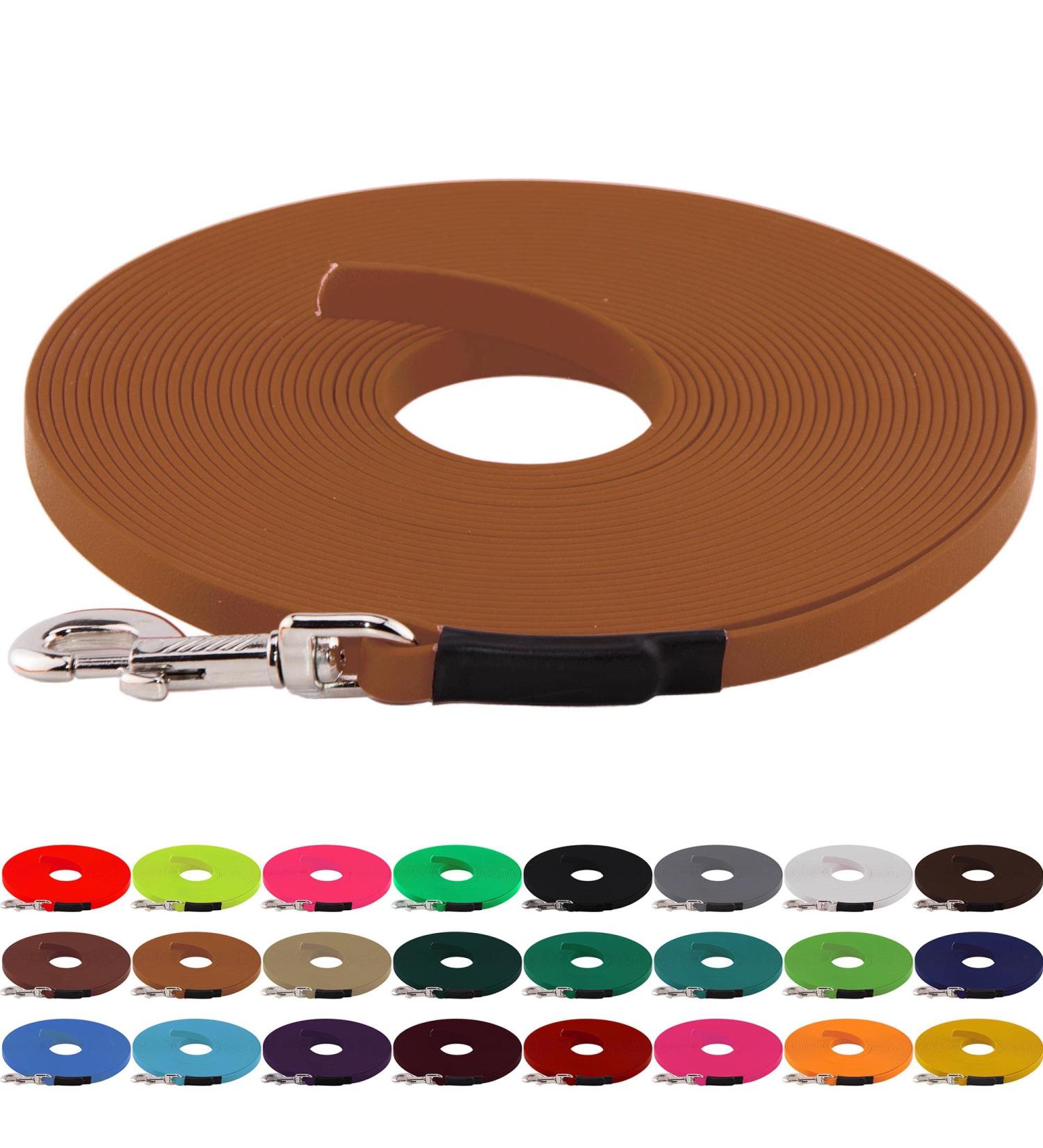 LENNIE BioThane Tracking Leash for Dogs 15-25kg - 1m Light Brown Durable & Lightweight No Hand Loop - Buy Online on GoSupps.com