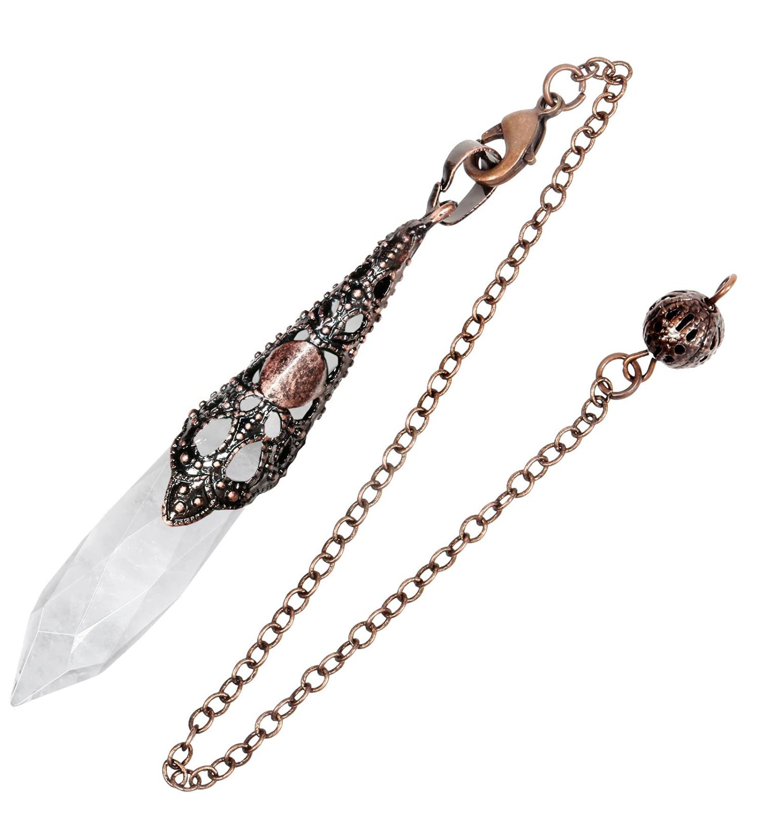 Kyeygwo Bergkristall Reiki Healing Pendulum Necklace - Vintage Chain Crystal Point for Divination & Meditation | Unisex Gemstone Quartz Jewelry - Buy Online on GoSupps.com