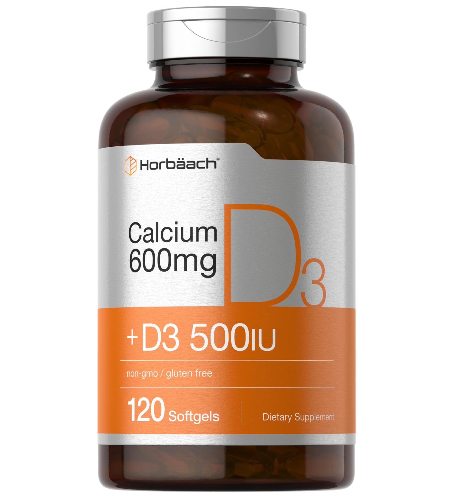 Horb ach Calcium Supplement with Vitamin D3 | 600 mg | 120 Softgels | Non-GMO & Gluten Free | for Men and Women - Buy Online on GoSupps.com
