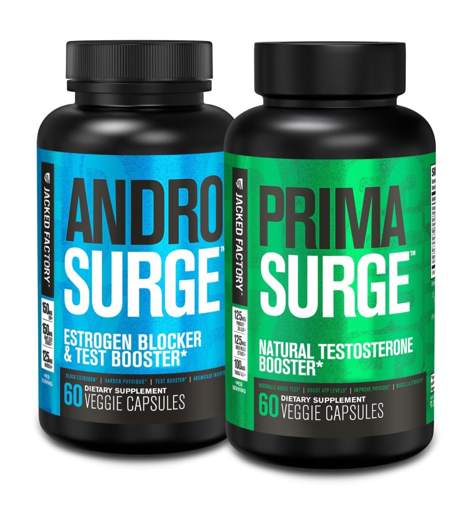 Jacked Factory Testosterone Booster for Men | Estrogen Blocker with Tongkat Ali - Androsurge Anti-Estrogen + Primasurge Natural Test Booster - for Muscle Growth Vitality Energy 30 Day Supply - Buy Online on GoSupps.com