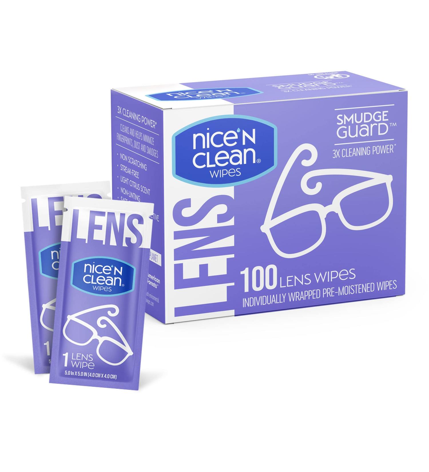 Nice 'n Clean SmudgeGuard Lens Cleaning Wipes - 100 Pre-Moistened Individually Wrapped Wipes - Non-Scratching & Non-Streaking - Safe for Eyeglasses, Goggles, and Camera Lens - 100 Count Pack (Anti-Fog) - Buy Online on GoSupps.com