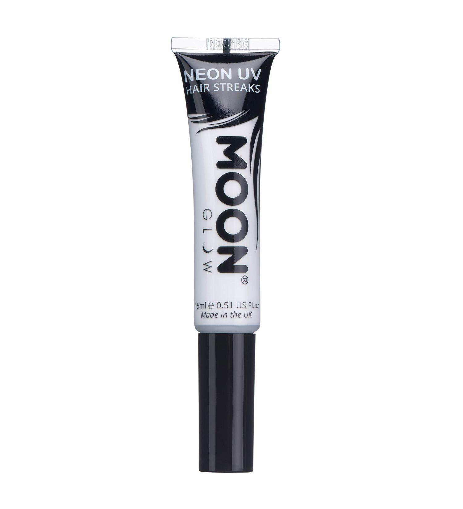 Moon Glow Neon UV Hair Colour Streaks in White - Temporary Wash Out Hair Mascara | Bright Neon Colour Glows Under UV Lighting - Buy Online on GoSupps.com