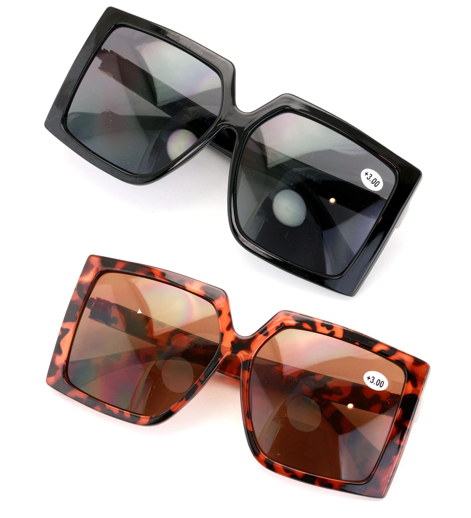 V.W.E. Bifocal Outdoor Reading Sunglasses for Women 2 Pairs (Black & Tortoise) | Oversized Style 3.0 Magnification - Buy Online on GoSupps.com