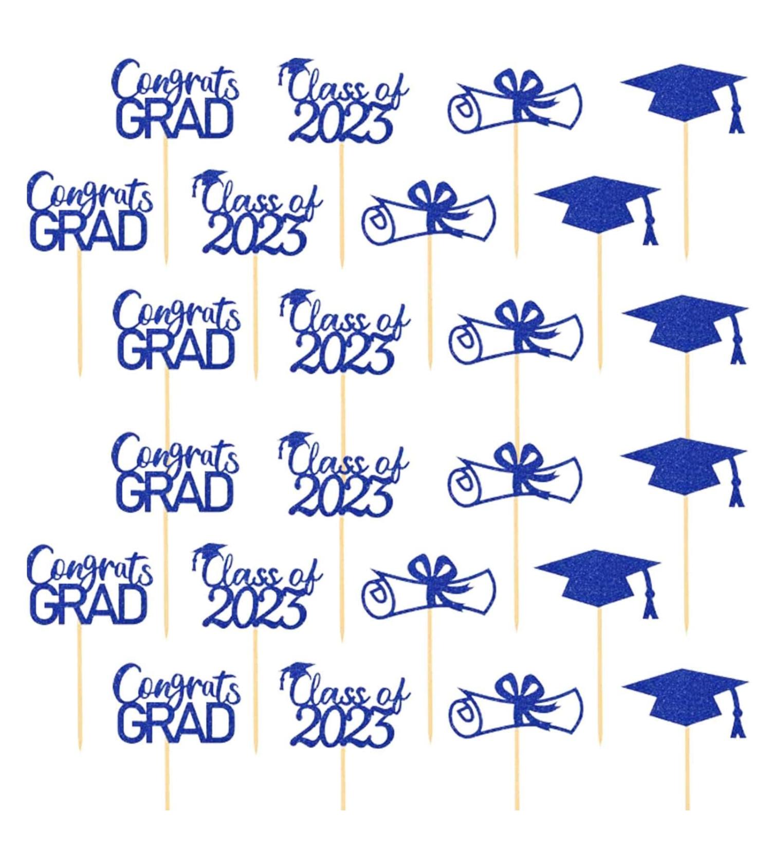 JINGLING Graduation Cake Toppers 24 Piece Graduation Cupcake Toppers Glitter Class of 2023 Graduation Caps Cupcake Picks for Party Cake Decorations Blue - Buy Online on GoSupps.com