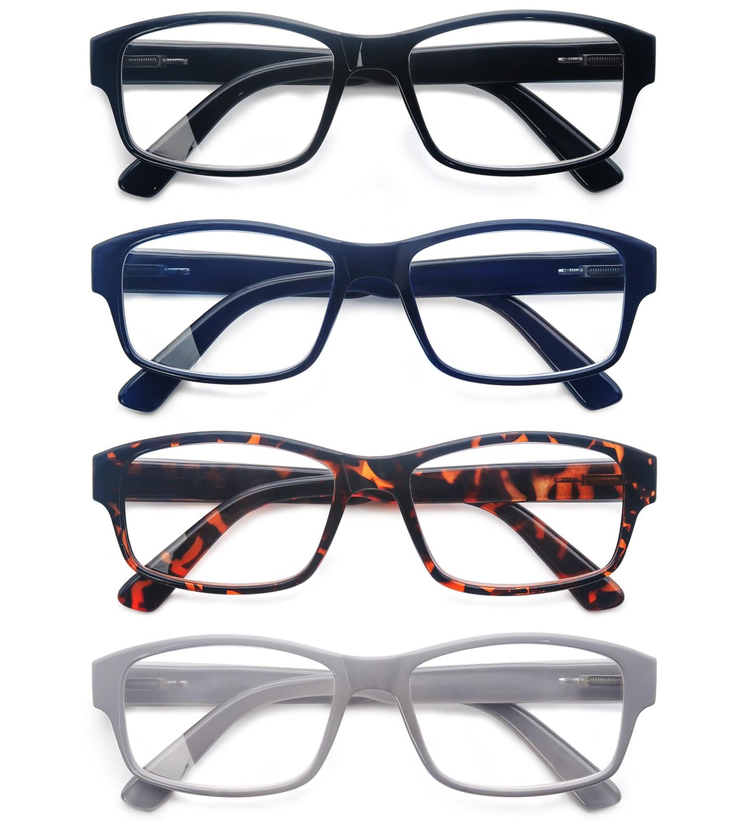 Heeyyok Men's Reading Glasses +2.75 - Big Rectangular Frame for Large Heads - Comfortable & Wide Fit - 4 Pack International Shipping - Buy Online on GoSupps.com