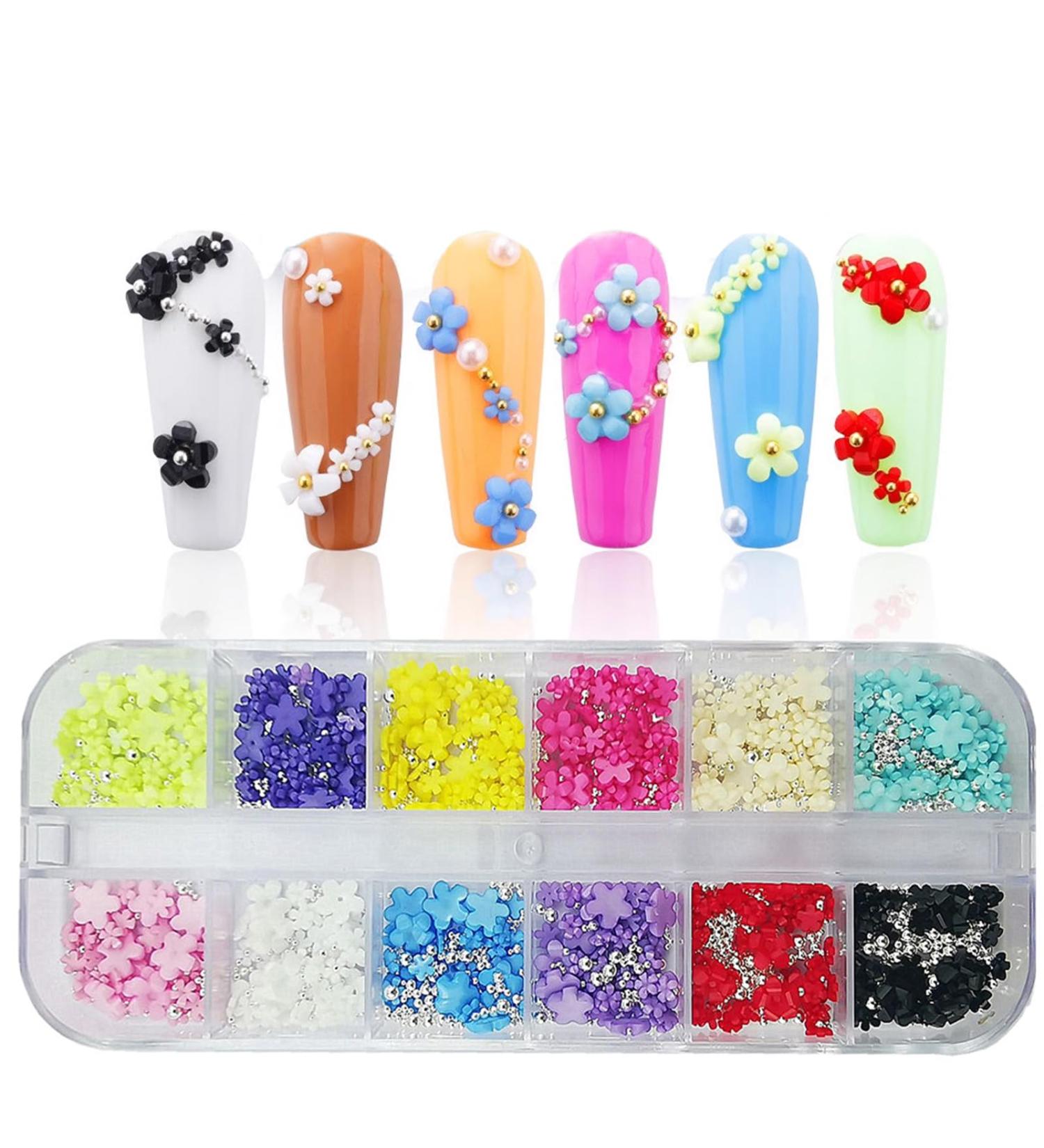 3D Nail Art Gem Kit - Acrylic Butterfly White Flowers Bear Star AB Crystals Cute Nail Charms 3Box Jewelry & Crafting Accessories with Tweezer - Buy Online on GoSupps.com