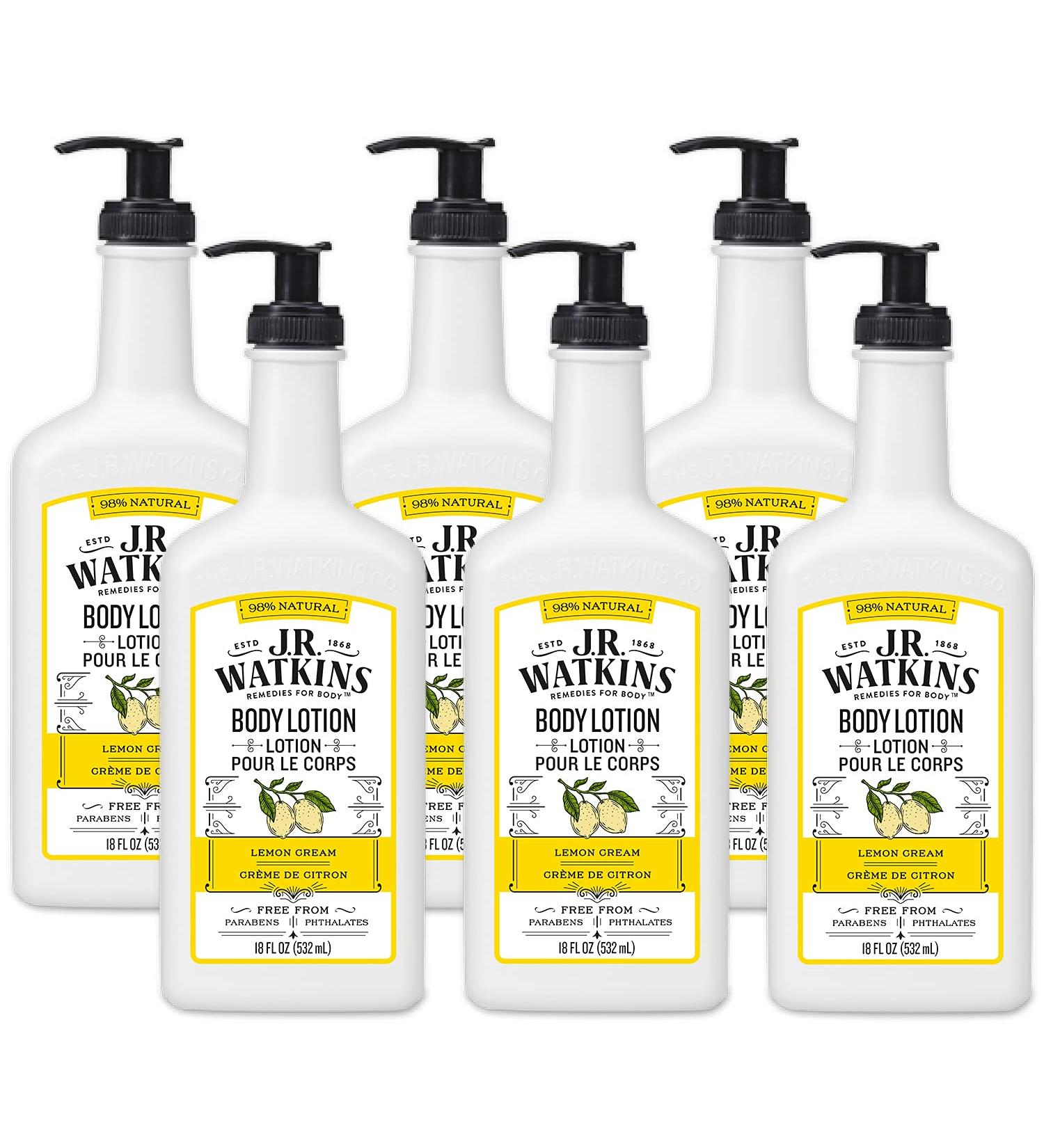 J.R. Watkins Natural Lemon Cream Hand & Body Lotion 18oz (Pack of 6) - Buy Online on GoSupps.com