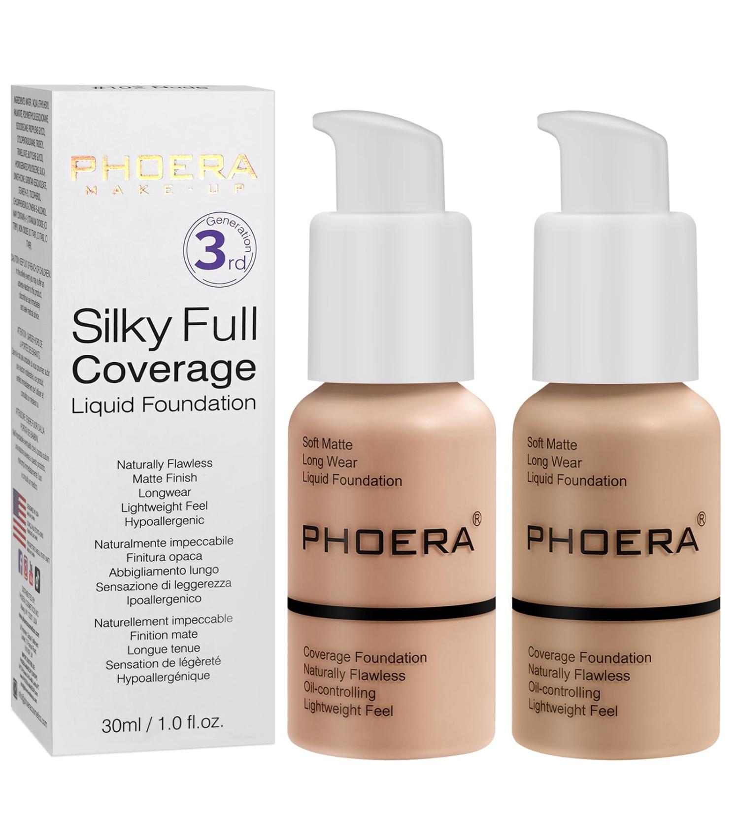 PHOERA Fond de Teint PHOERA Foundation imperm able Professional Makeup Fond de Teint Liquide Couvrant Tenue 24h - Matte & Poreless Finish (103+104/Warm peach+Buff Beige) 30 g (Lot de 1) 2pcs-103+104/Warm peach+Buff Beige - Buy Online on GoSupps.com