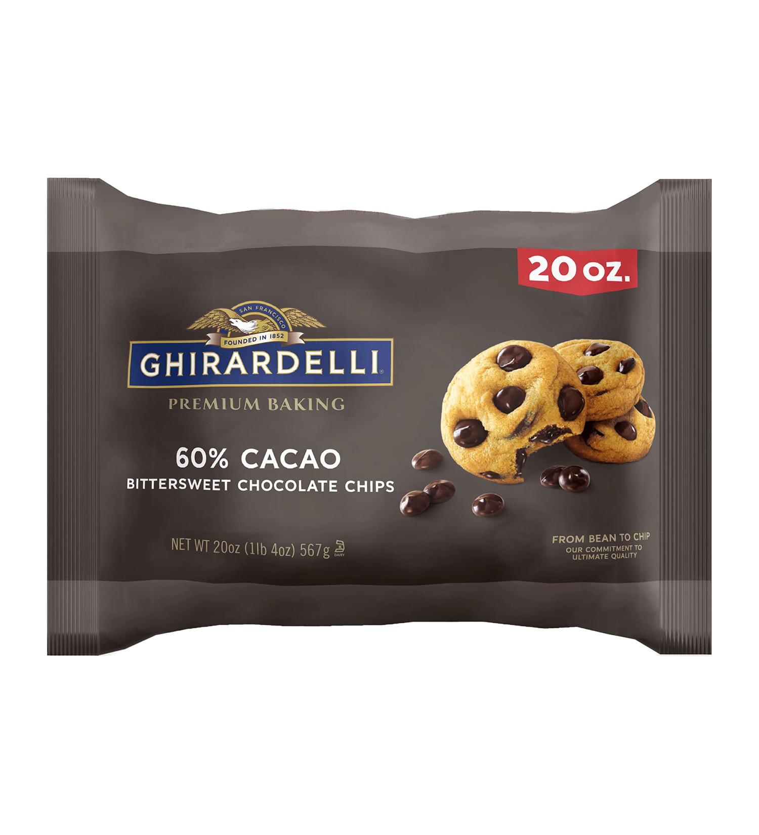 Ghirardelli 60% Cacao Bittersweet Chocolate Baking Chips - 20oz Bag - Buy Online on GoSupps.com