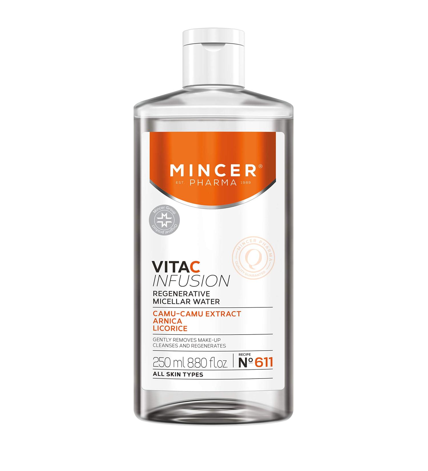 Mincer Pharma Vita C Infusion Micellar Water Make-Up Remover 250ml | Regenerating Formula for All Skin Types with Camu-Camu Extract Arnica & Licorice - Buy Online on GoSupps.com