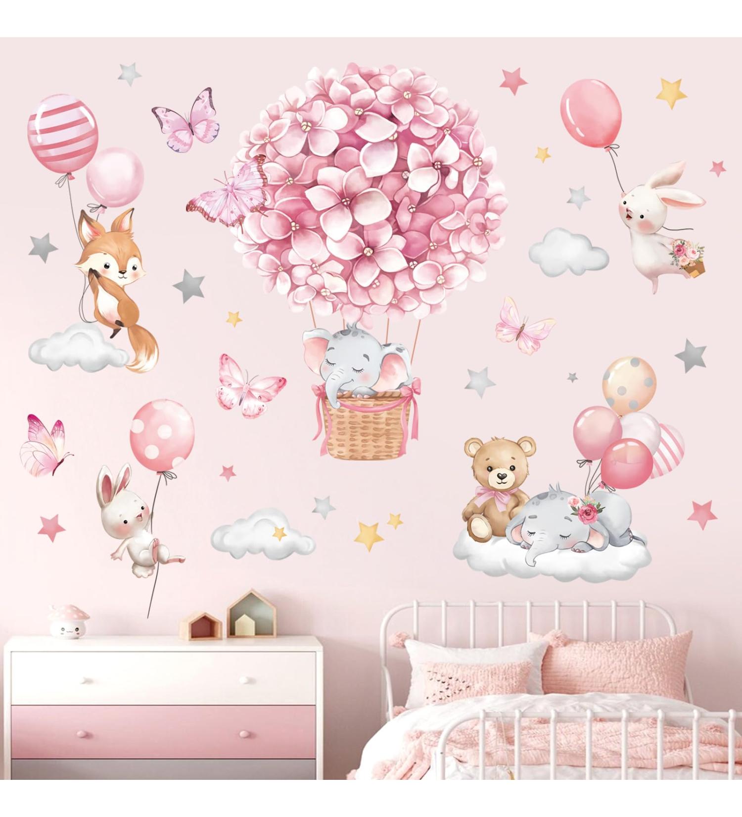 Decalmile Animals Hot Air Balloon Wall Decals - Nursery Girls Bedroom Playroom Wall Decor - Buy Online on GoSupps.com