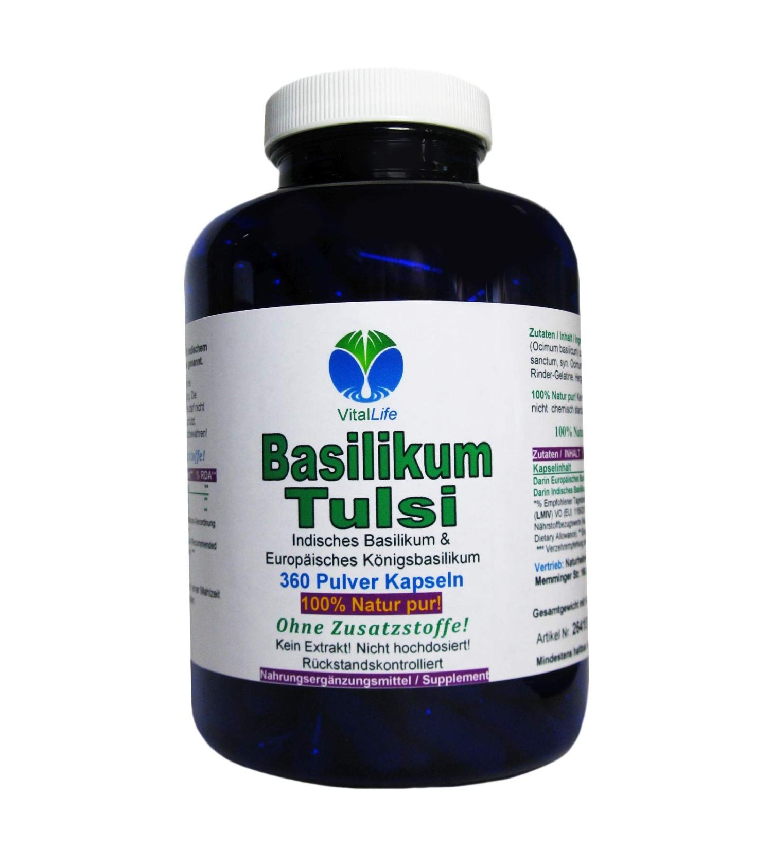 Basil Tulsi 360 Powder Capsules - Pure Nature No Additives No Fillers High Quality Herbal Supplement - Buy Online on GoSupps.com