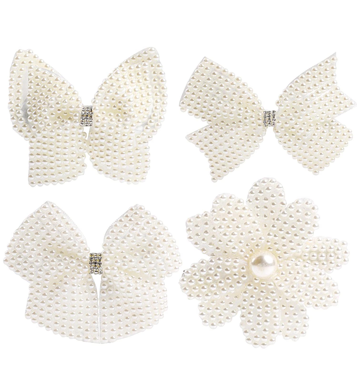 Cute Rhinestone White Pearl Hair Bows - Wedding Hair Accessories for Girls & Women - Buy Online on GoSupps.com