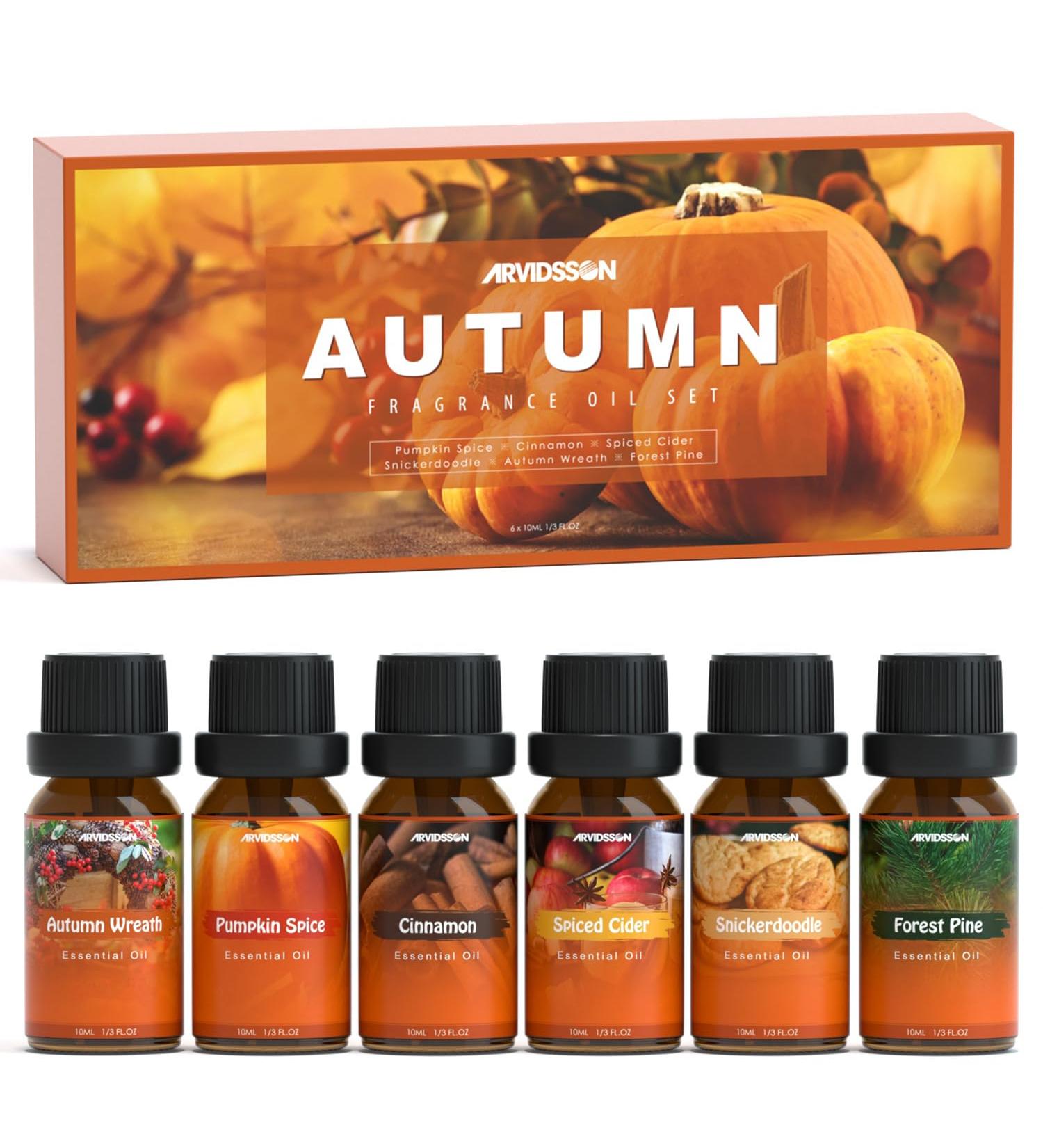 Autumn Fragrance Oil Set - ARVIDSSON Essential Oils for Diffuser & Candle Making | Pumpkin Spice Cinnamon Spiced Cider & More - Buy Online on GoSupps.com