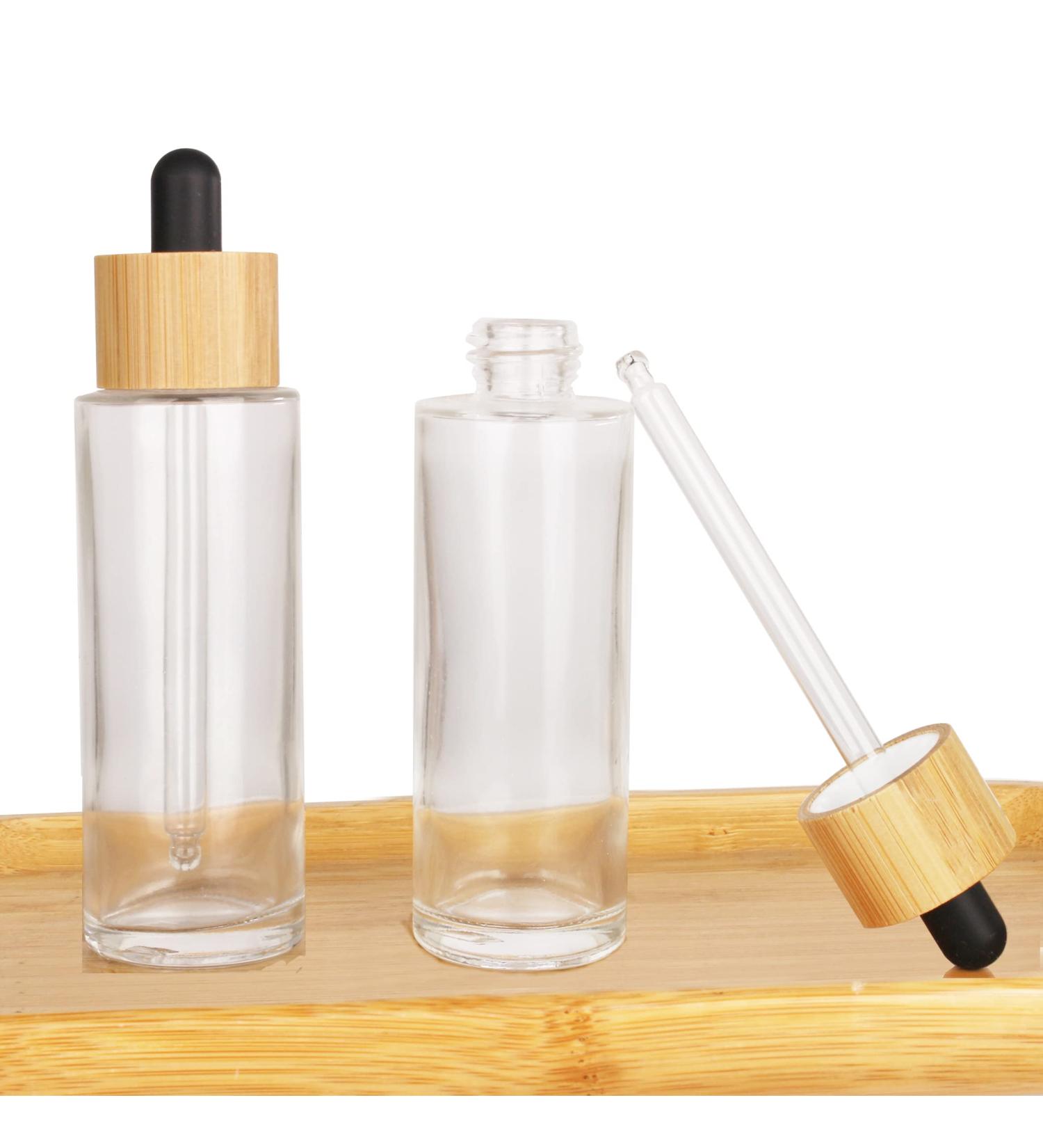 COSIDEA 6 PCS empty 60ml / 2 oz clear glass bottles with wood bamboo dropper lids for serum and essential oil DIY cosmetics oils containers travel perfume droppers bottle container 60ml With Dropper - Buy Online on GoSupps.com