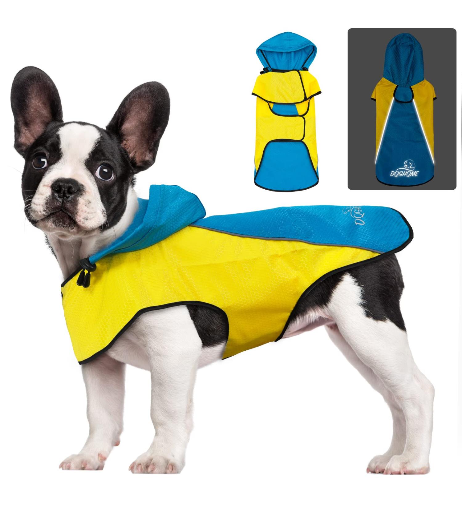 Buy Waterproof Rain Jacket for Dogs | Adjustable Reflective Dog Coat | Ultra-Light Rain Cape for Small Medium & Large Pets - Yellow & Blue - Buy Online on GoSupps.com
