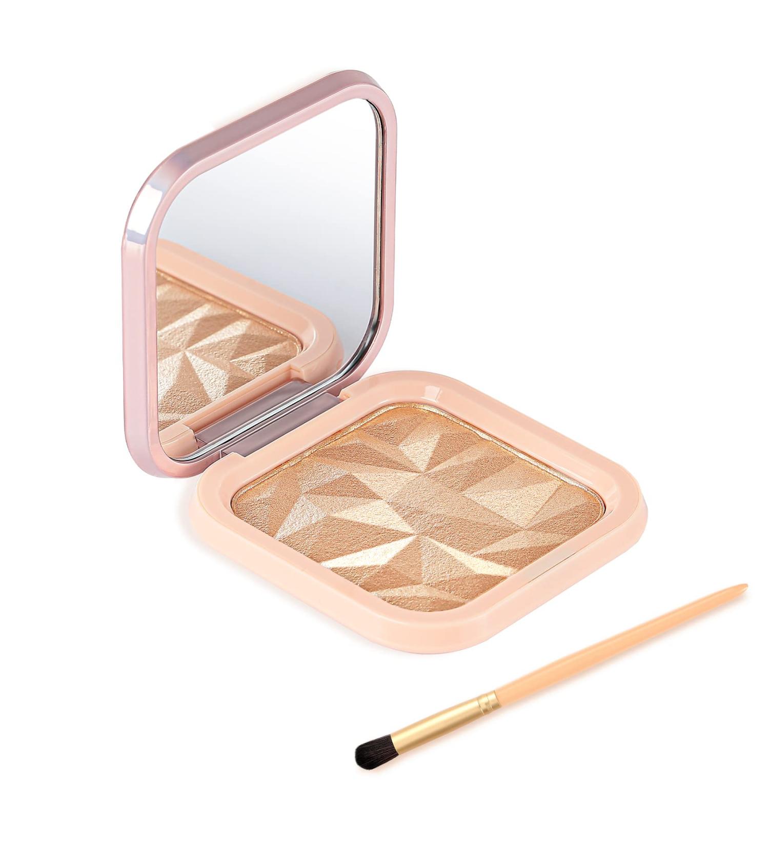 YANYE Highlighter Makeup Palette - Long Lasting Facial Shimmer Powder with Mirror in Nude Pink | Includes Brush for Face Highlighting - Buy Online on GoSupps.com