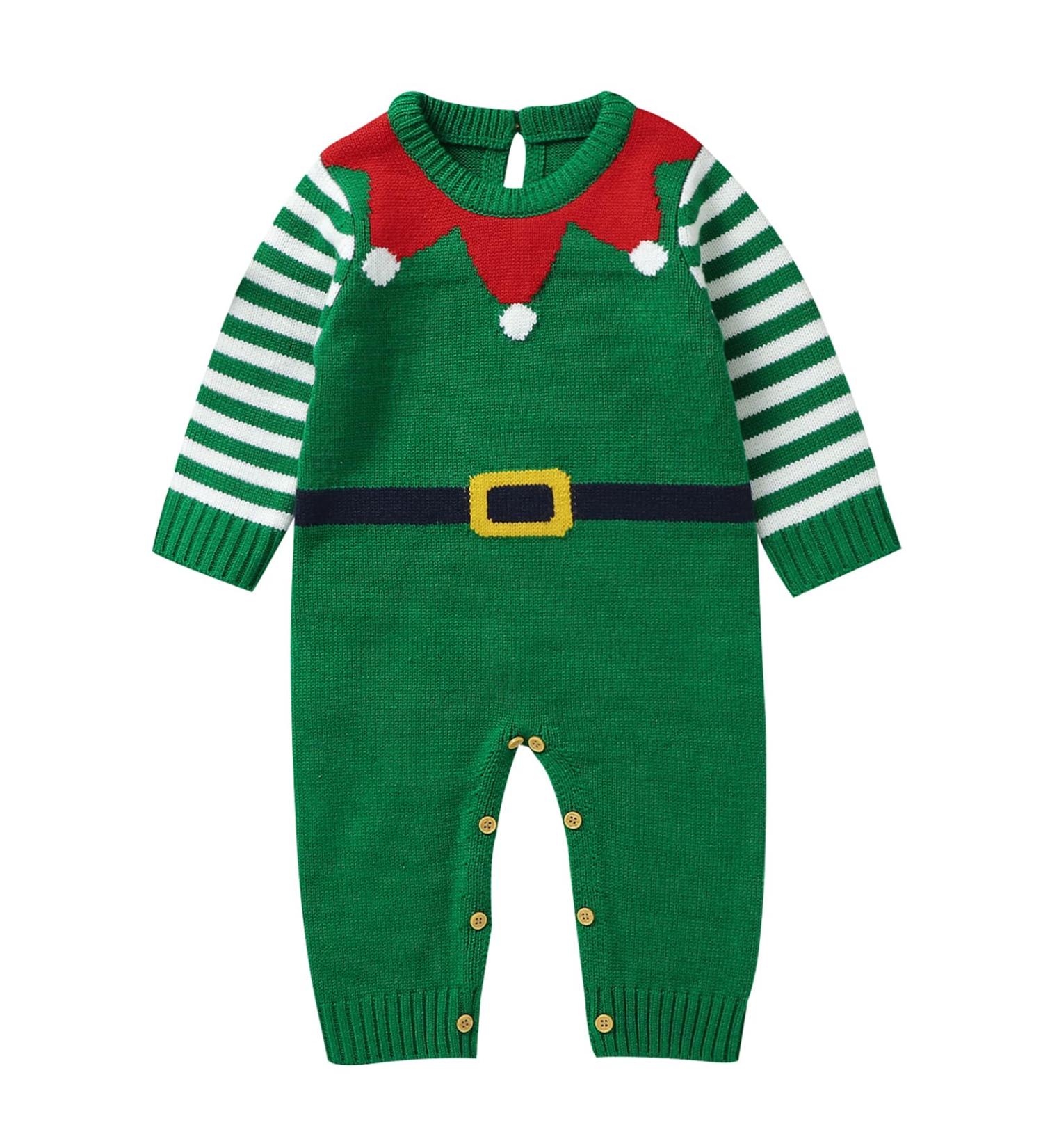 Mimixiong Knitted Baby Christmas Romper | Newborn Xmas Costume for Boys & Girls | 3-6 Months (Green) - Buy Online on GoSupps.com