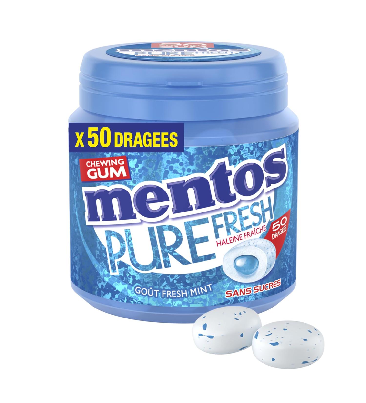 MENTOS GUM Chewing Gum Mentos Pure Fresh Mint Fragrance Sugar-free Chewing Gum Long Lasting Fresh Breath Box of 50 Sugars 100 g - Buy Online on GoSupps.com
