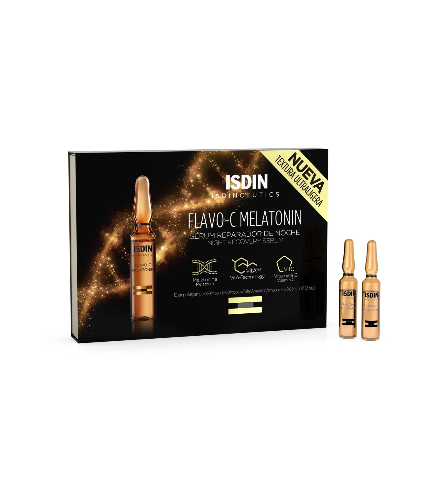 ISDIN Flavo-C Melatonin Night Repair Serum (10 ampoules) | Antioxidant Skin Defense Booster - Buy Online on GoSupps.com
