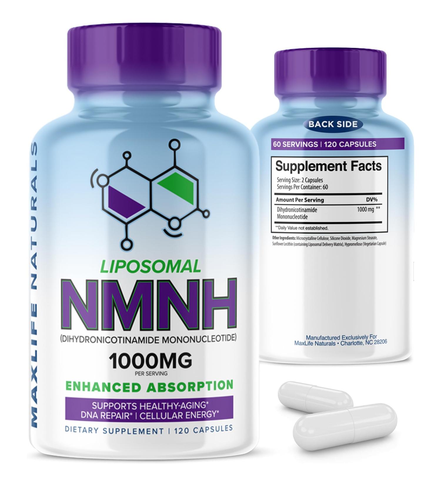 Liposomal NMNH 1000mg - 120 Capsules, Dihydronicotinamide Mononucleotide NAD+ Precursor - Ultra-Absorbable NAD Plus Complex, Liposomal NMN Supplements Capsules for Aging Support & Cellular Energy - Buy Online on GoSupps.com