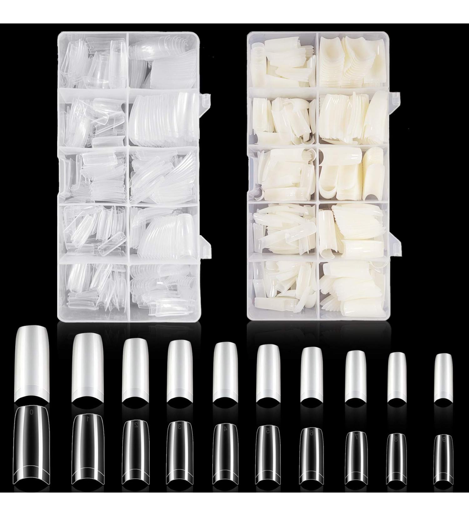 1000PC Nail Tip Set: 500 Natural & 500 Clear French Tips | Acrylic Half Cover False Nails for Salon & DIY | 10 Sizes - International Shipping - Buy Online on GoSupps.com